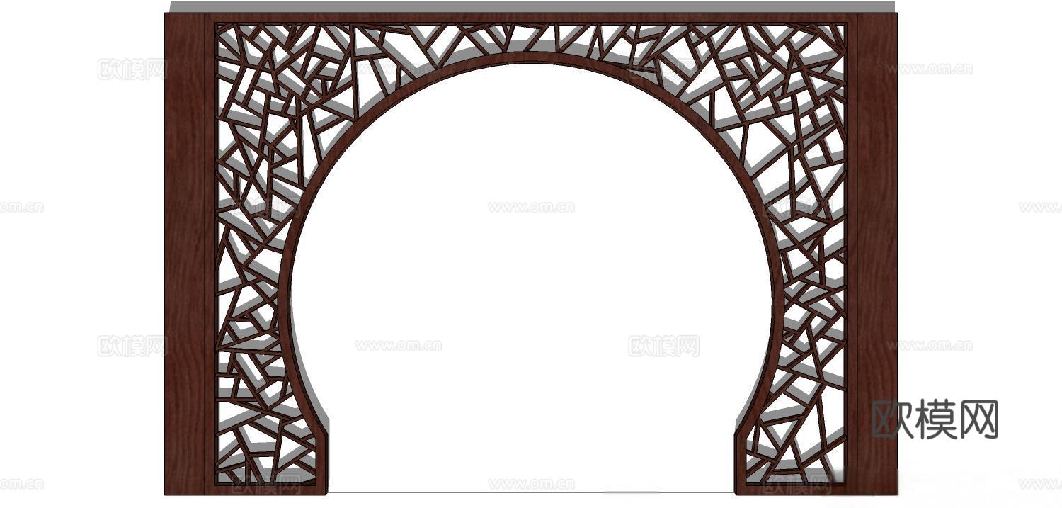 月亮门 拱门 实木拱门su模型