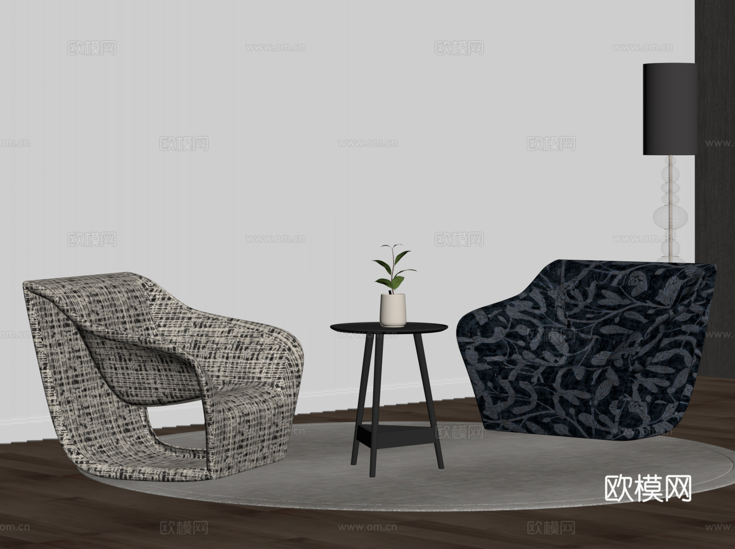 现代中古风沙发 单人沙发 布艺沙发su模型