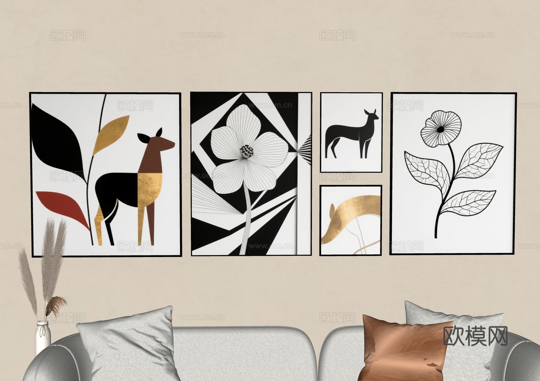 装饰画 简约装饰画 艺术装饰画 黑白调装饰画 抽象装饰画 几su模型