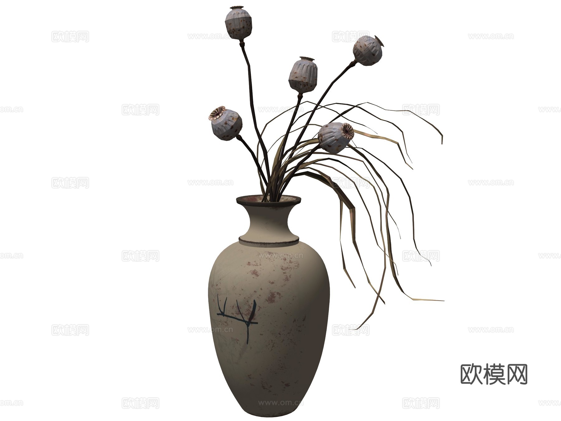 新中式花瓶花艺植物摆件su模型