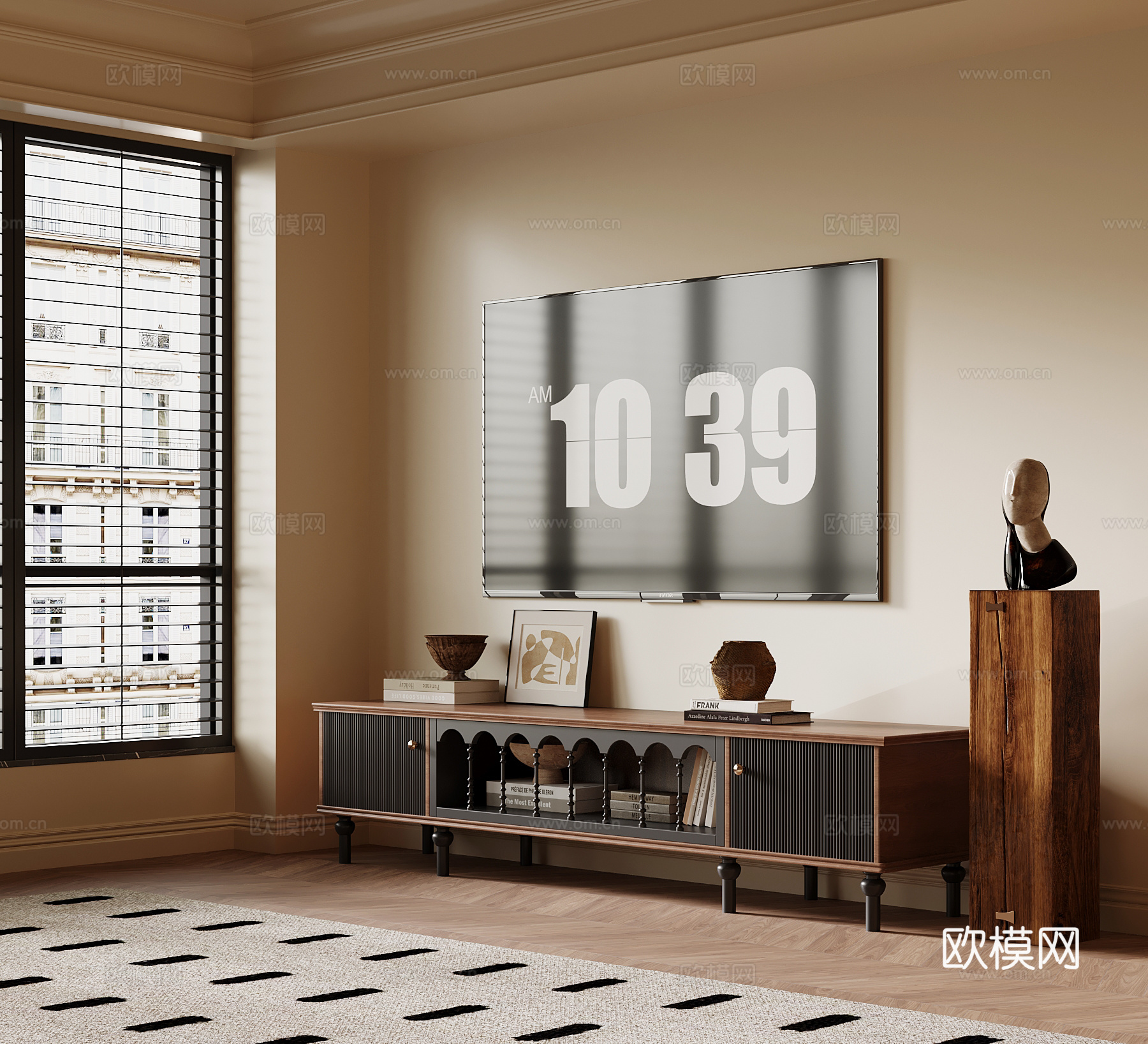 中古风电视柜 摆件免费3d模型下载