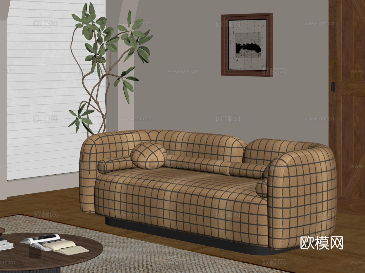 现代中古风沙发 多人沙发 休闲沙发su模型