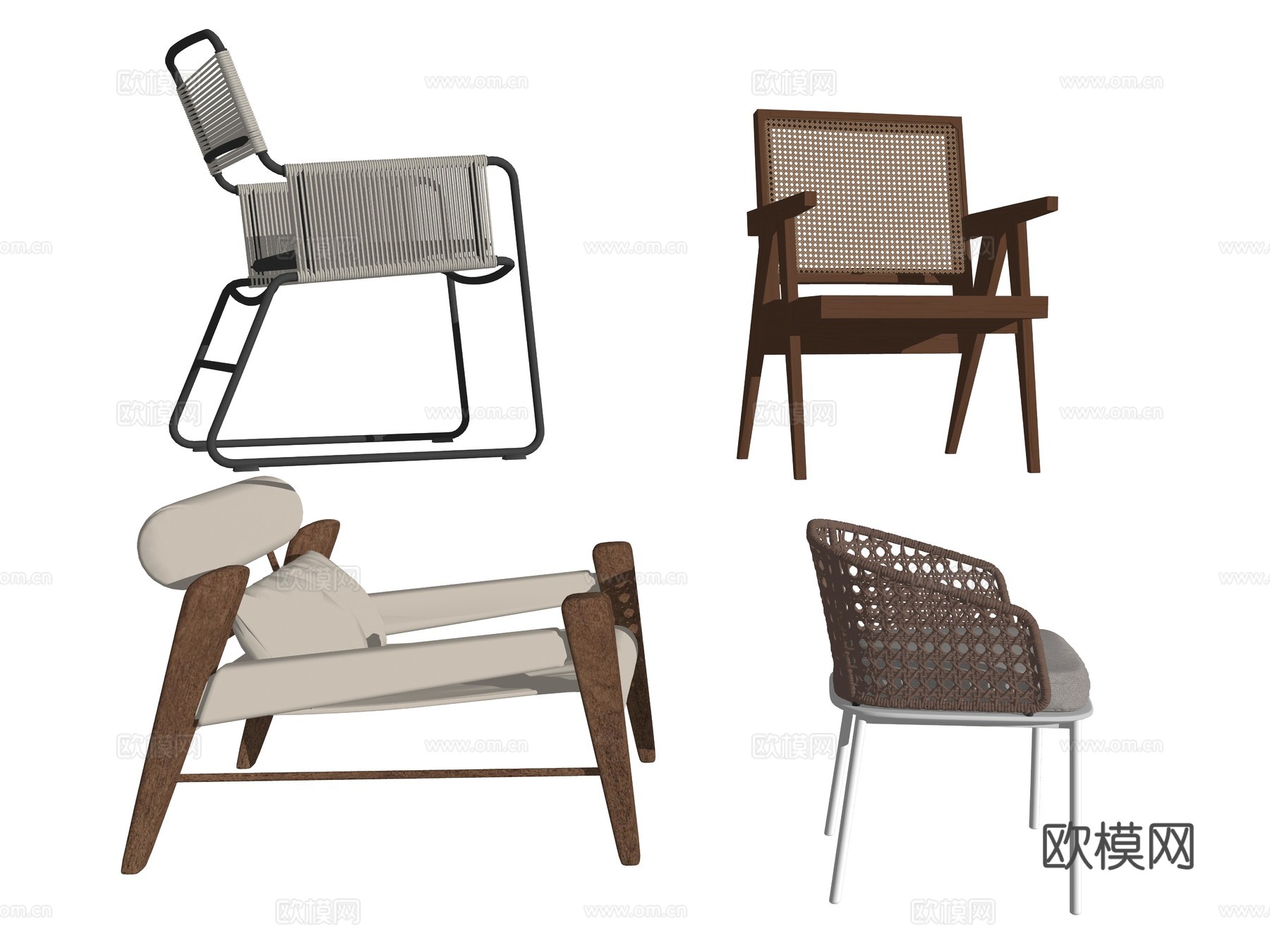 侘寂风单人休闲座椅su模型