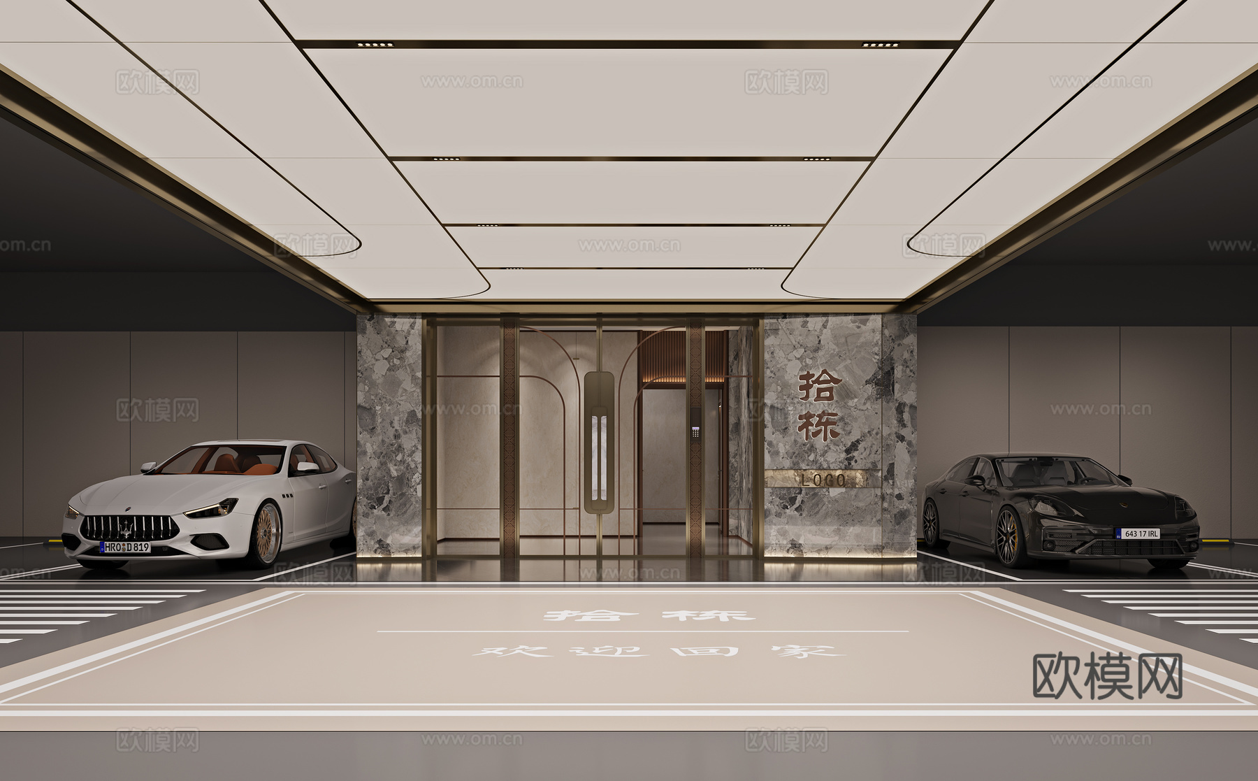 现代地下小区停车场su模型