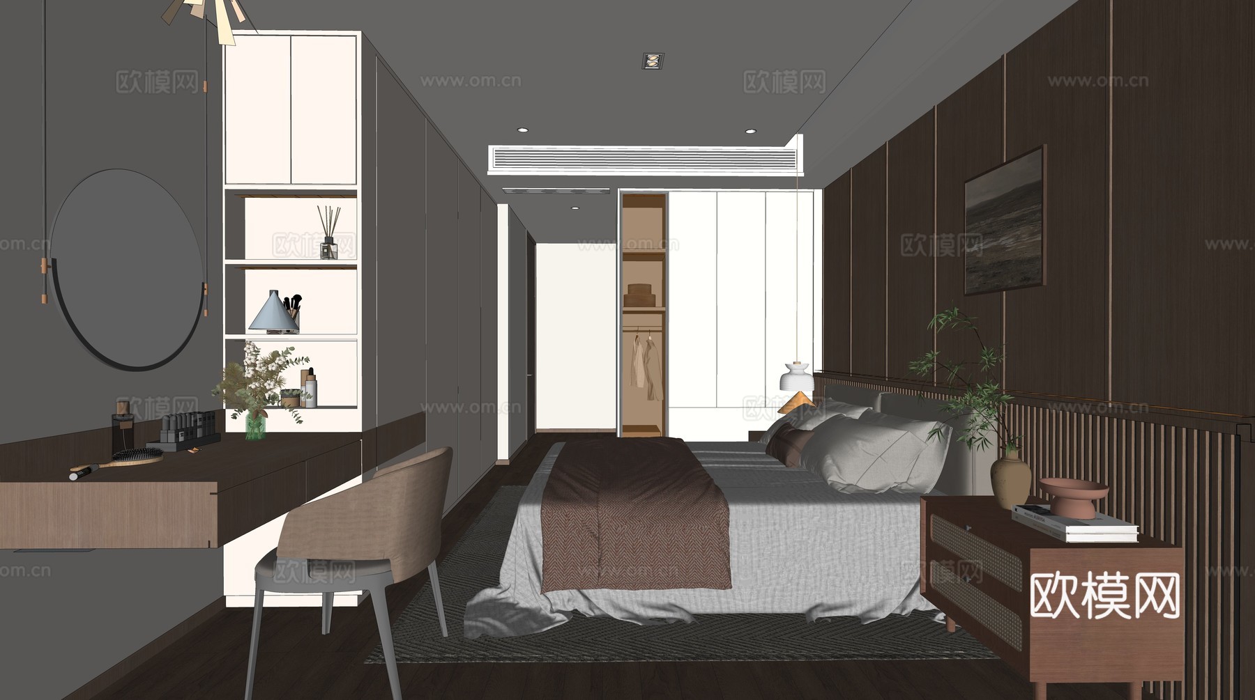 新中式中古家居卧室_新中式卧室_中古卧室_卧室_主卧_次卧su模型