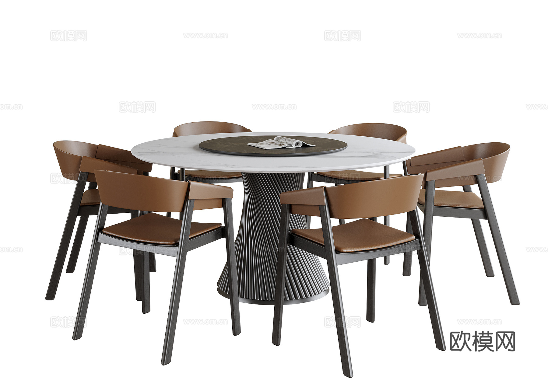现代餐桌椅 圆形餐桌 餐椅su模型