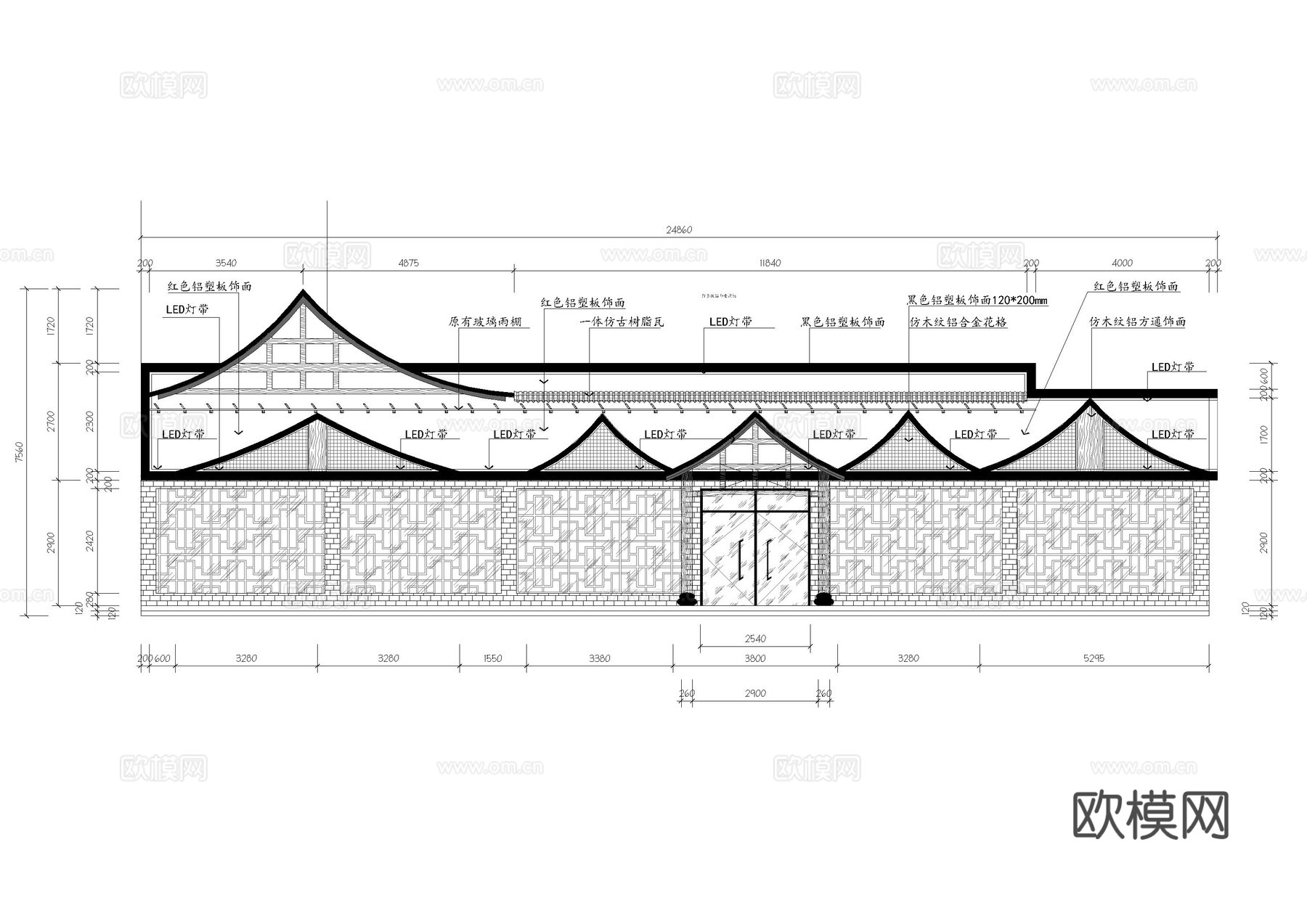 中式餐厅门头招牌施工图cad施工图