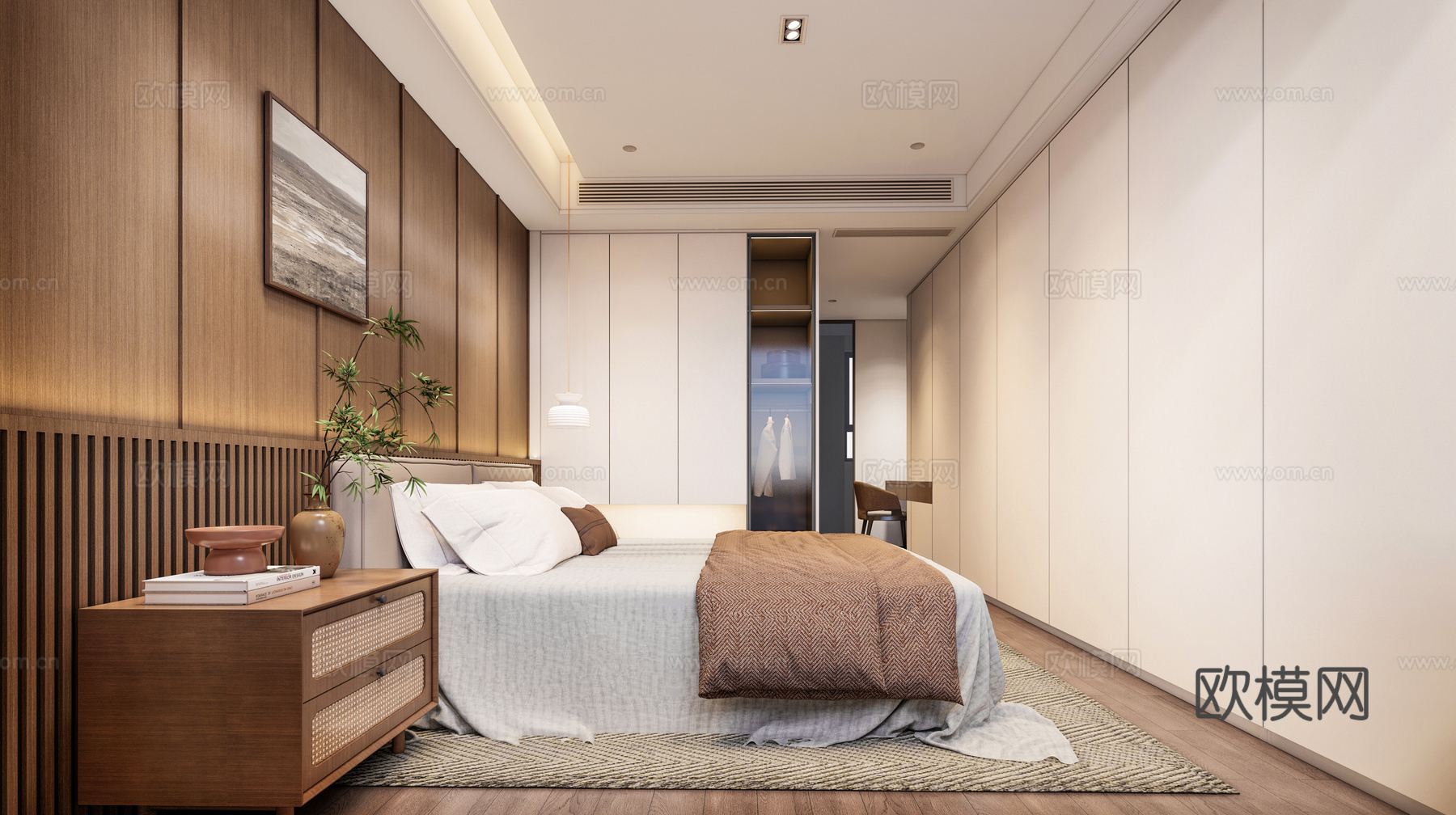 新中式中古家居卧室_新中式卧室_中古卧室_主卧_次卧_老人房su模型