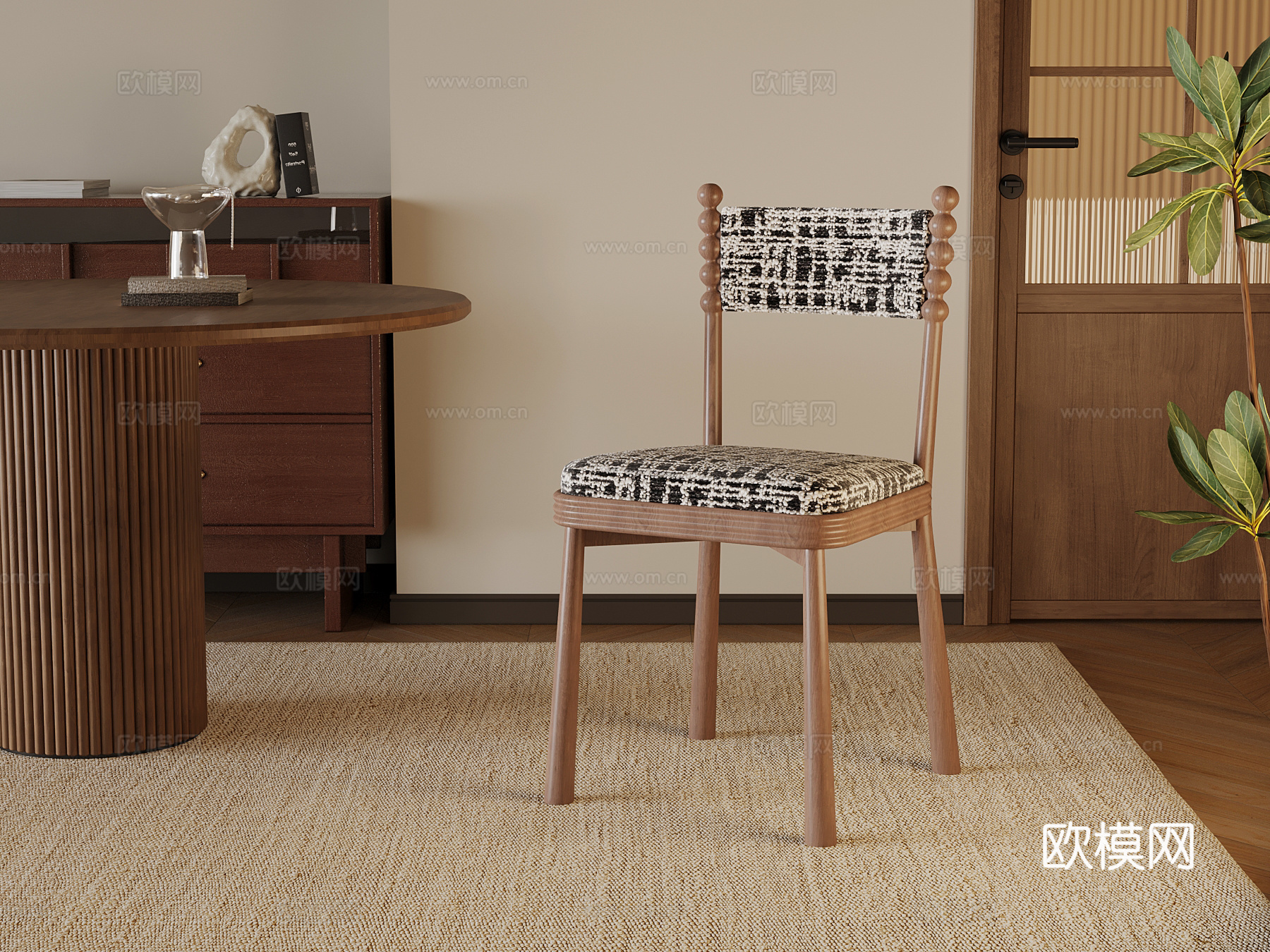 现代中古风餐椅 休闲椅su模型