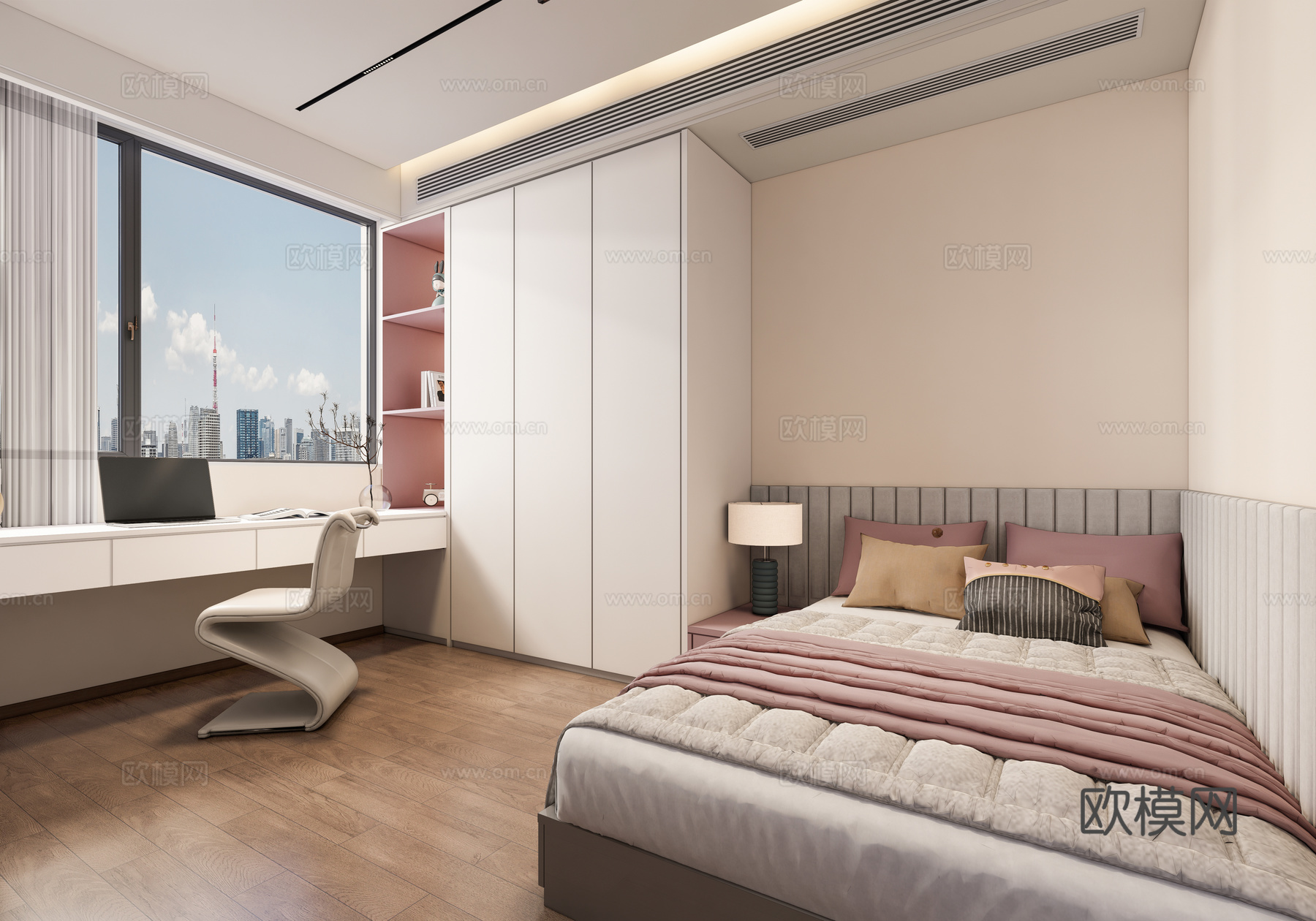 现代简约家居卧室 现代女孩房 现代卧室 次卧su模型