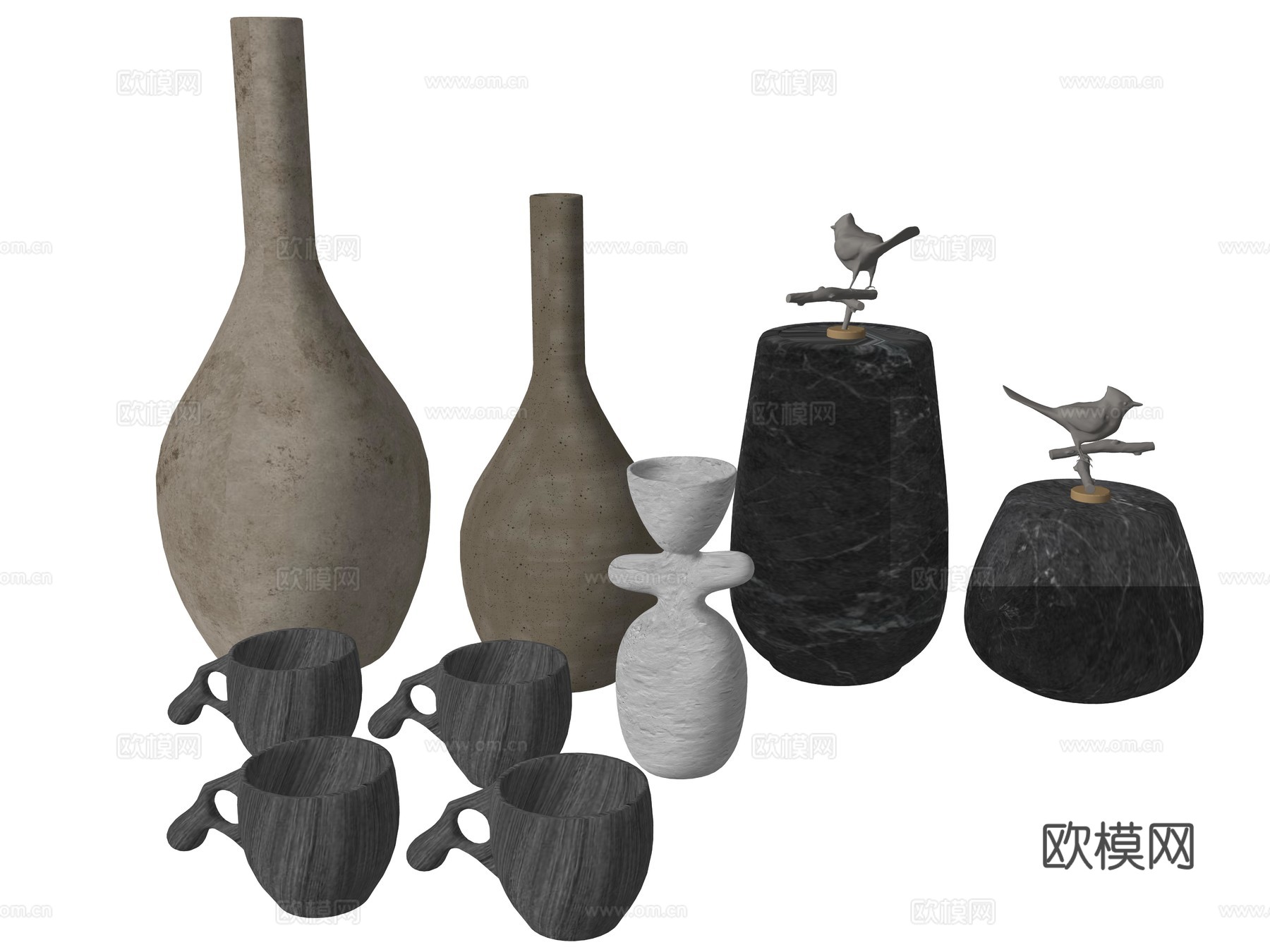 中古风陶瓷器皿组合su模型