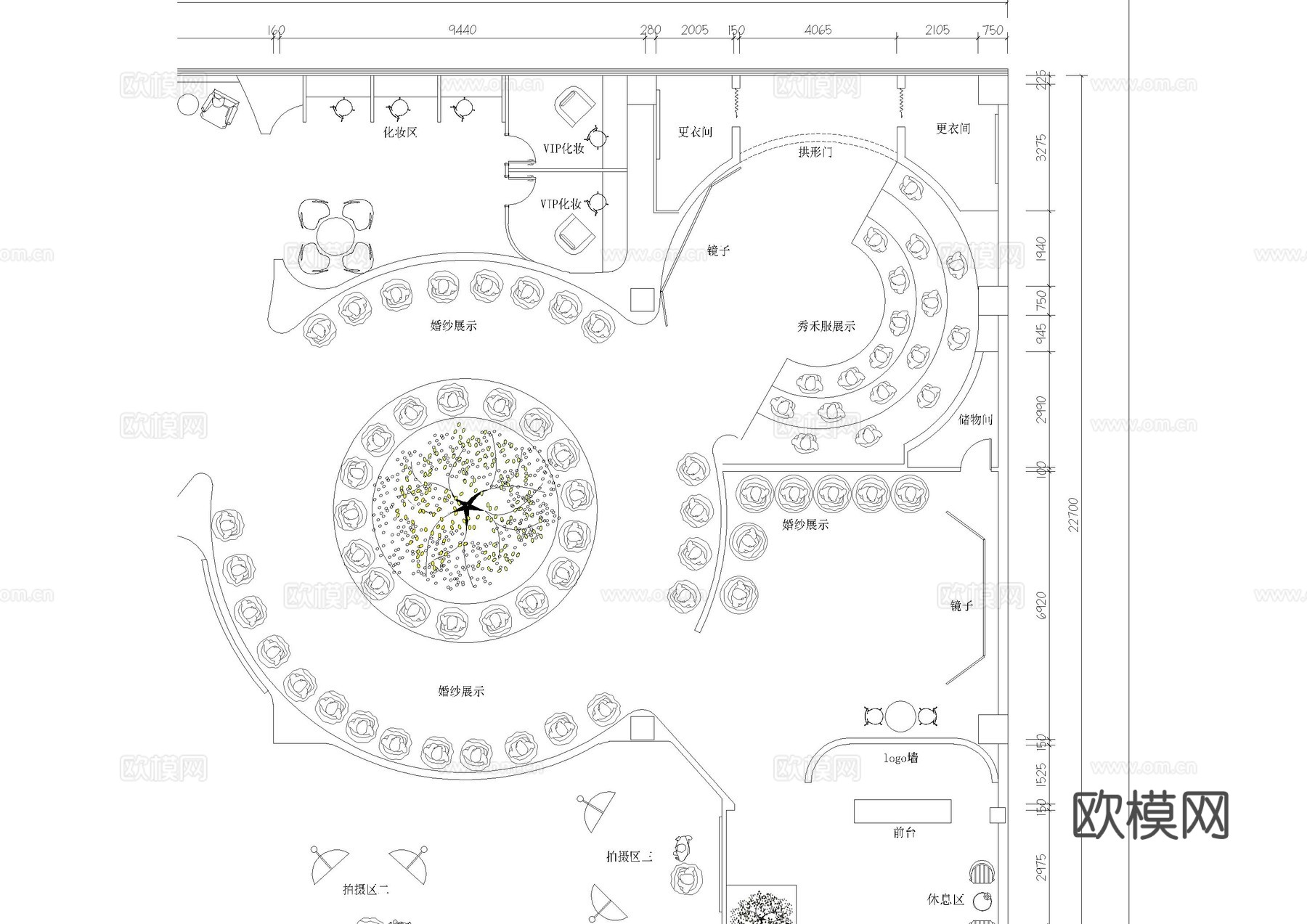 创意婚纱馆平面布置图cad施工图