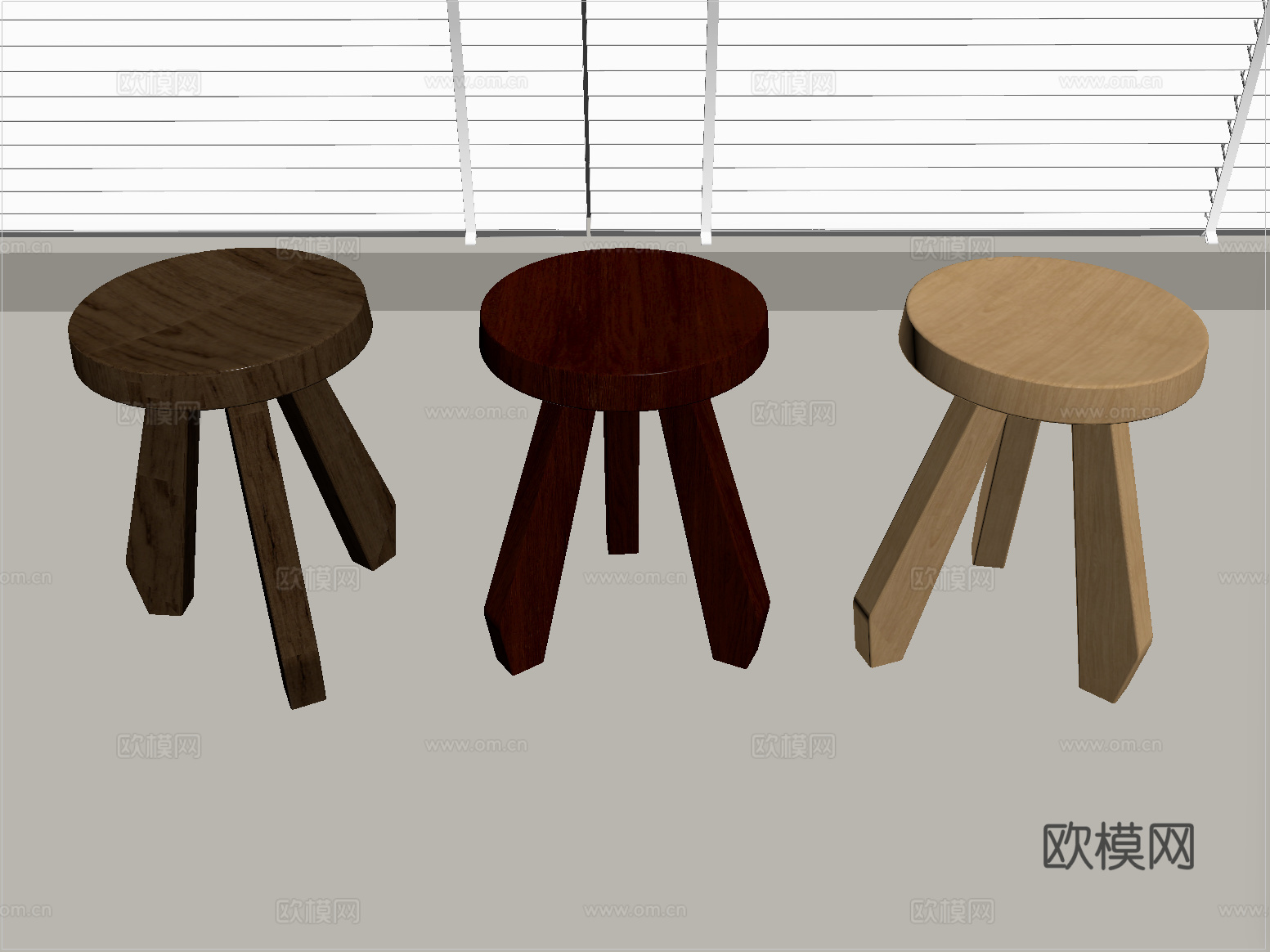 现代实木凳子 圆凳su模型