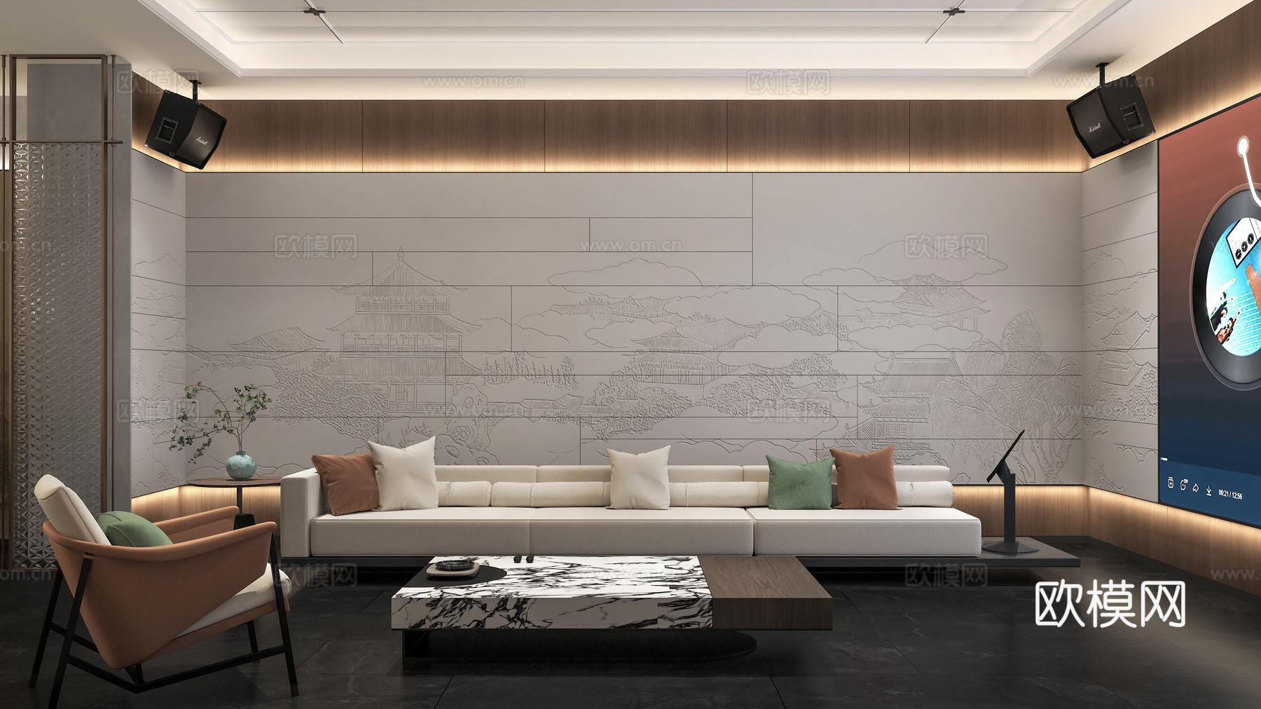 新中式餐厅 餐厅包房 包厢 宋式美学 组合桌椅 KTV包房su模型