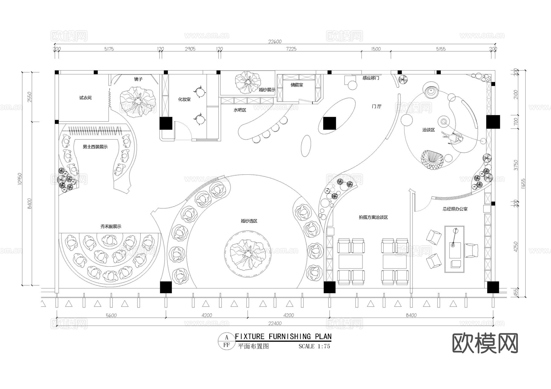 260㎡婚纱馆平面布置图cad施工图