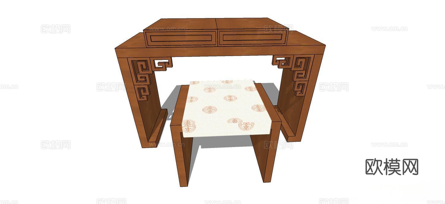 梳妆凳 凳子 实木凳子 梳妆台 实木梳妆台su模型