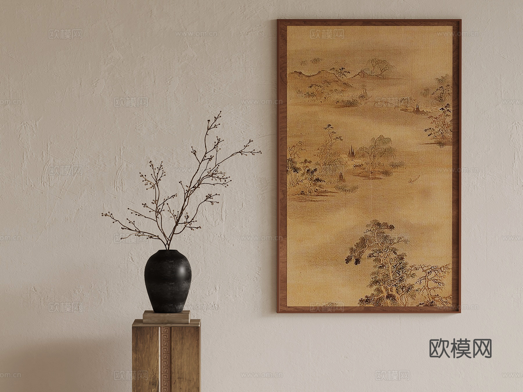 新中式挂画 装饰画su模型