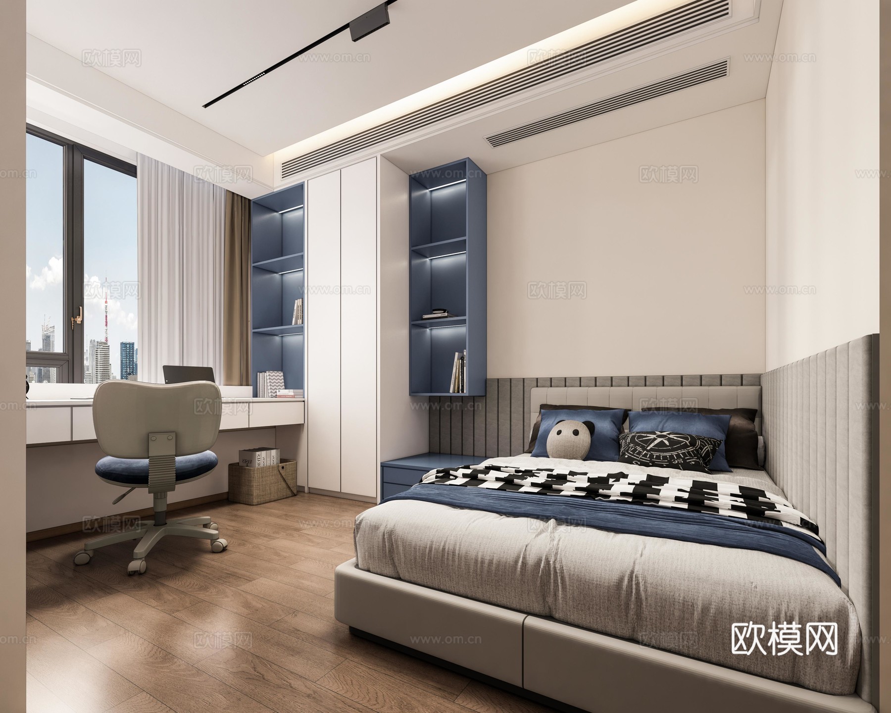 现代简约男孩房 现代男孩房 次卧 男孩房su模型