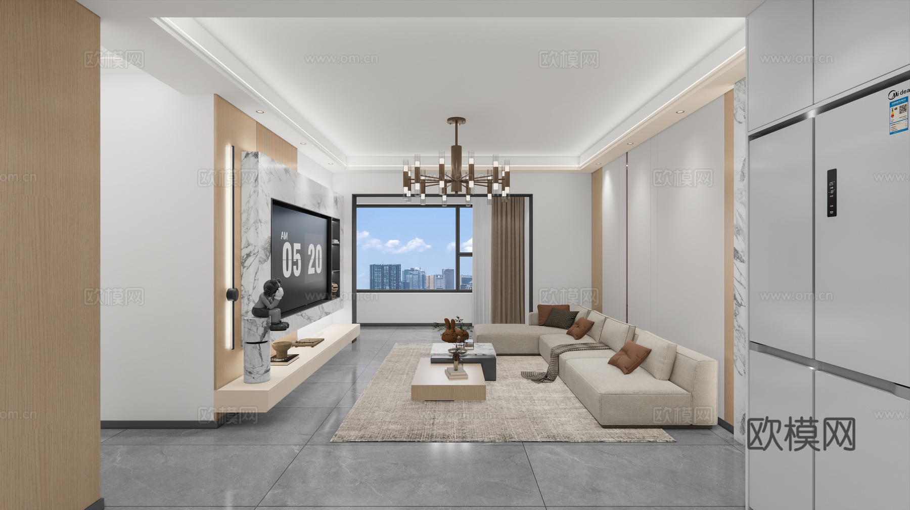 现代轻奢客餐厅_轻奢客厅_现代客厅_客厅_电视背景墙_沙发套su模型