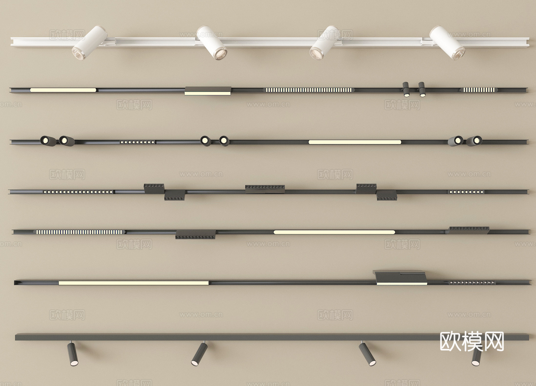 现代筒灯射灯 轨道式筒灯射灯 磁吸轨道灯su模型