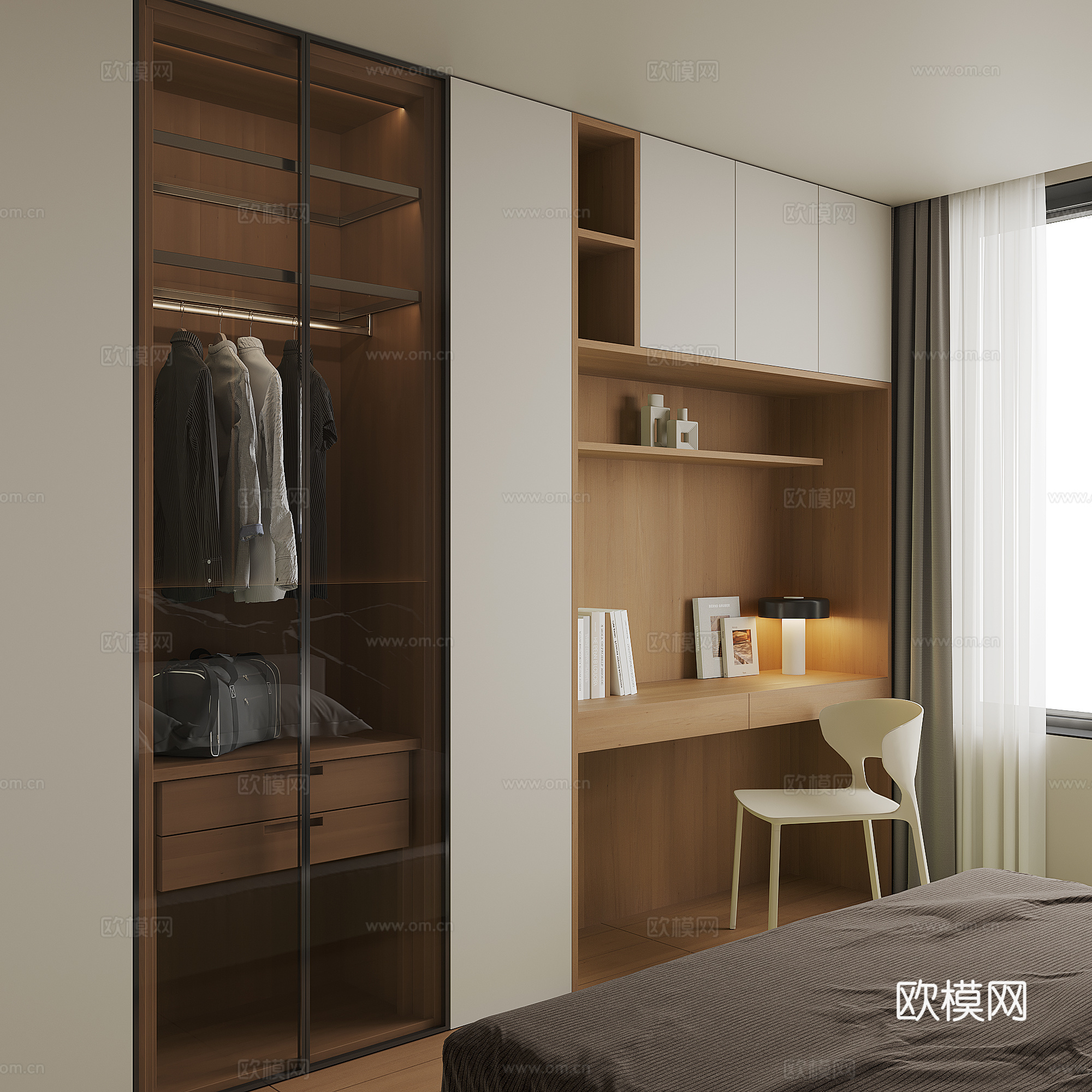 现代床尾衣柜su模型