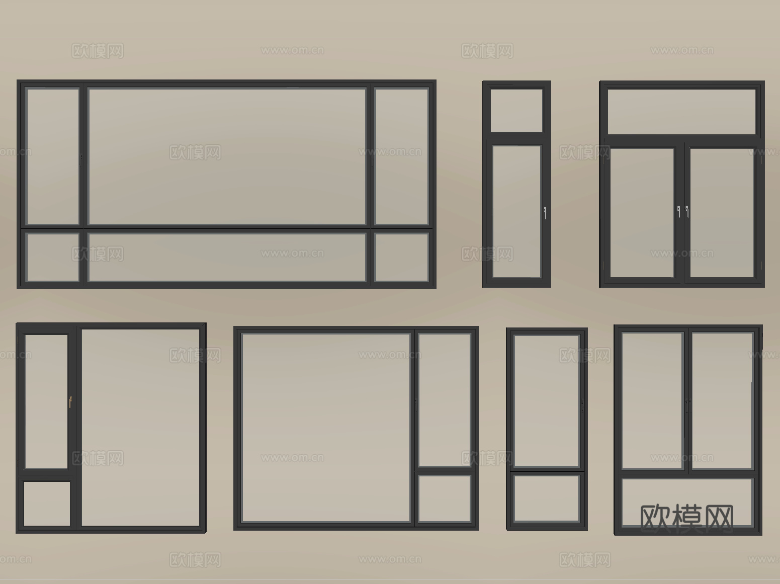 现代窗组合 平开窗 落地窗 阳台窗su模型