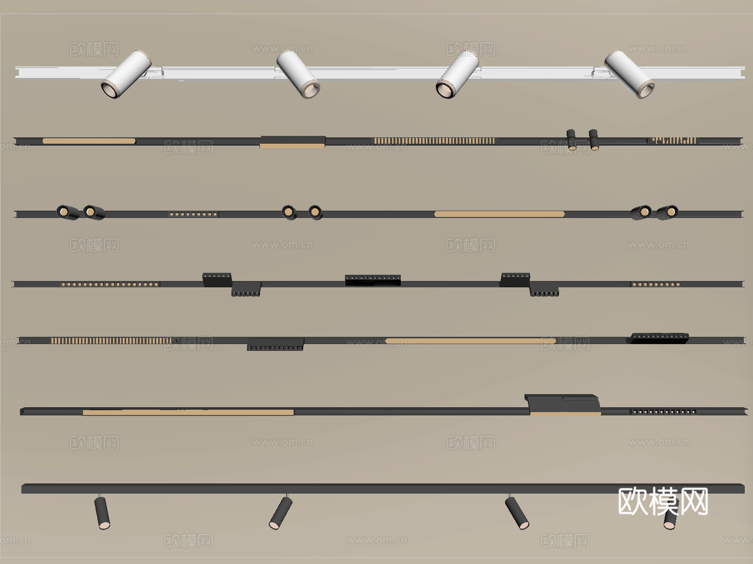 现代筒灯射灯 轨道式筒灯射灯 磁吸轨道灯su模型