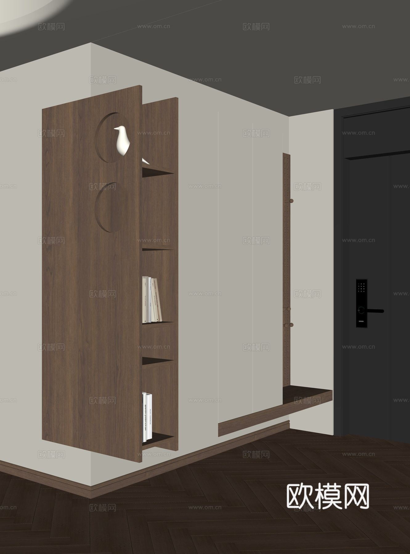 现代中古风鞋柜su模型