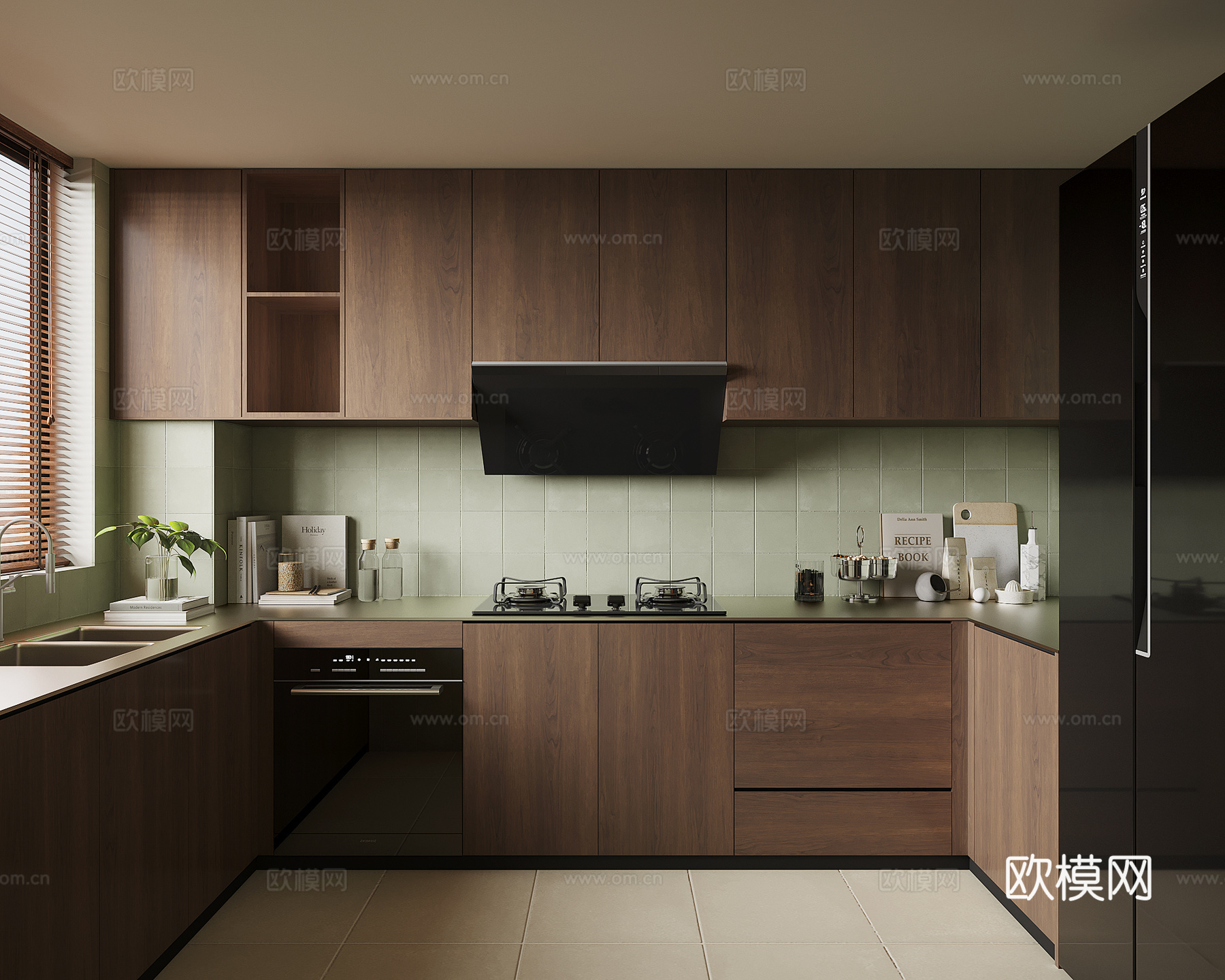 现代中古风厨房su模型