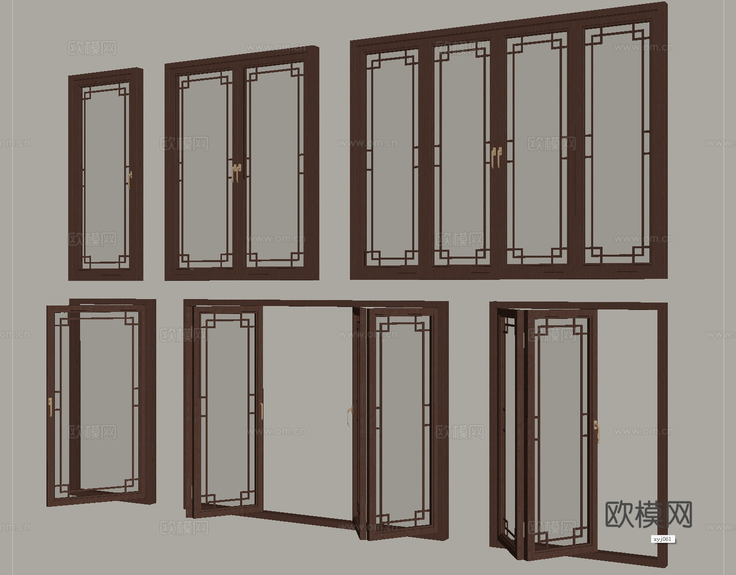 新中式窗户组合 落地窗 阳台窗 折叠窗su模型