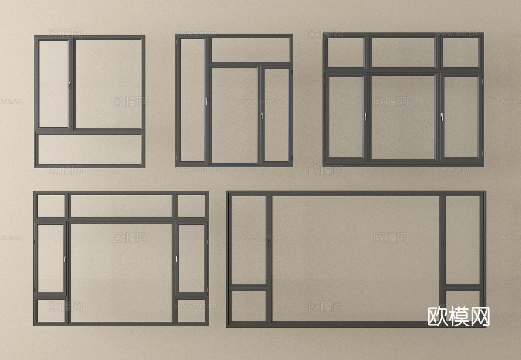 现代窗组合 平开窗 落地窗 阳台窗su模型