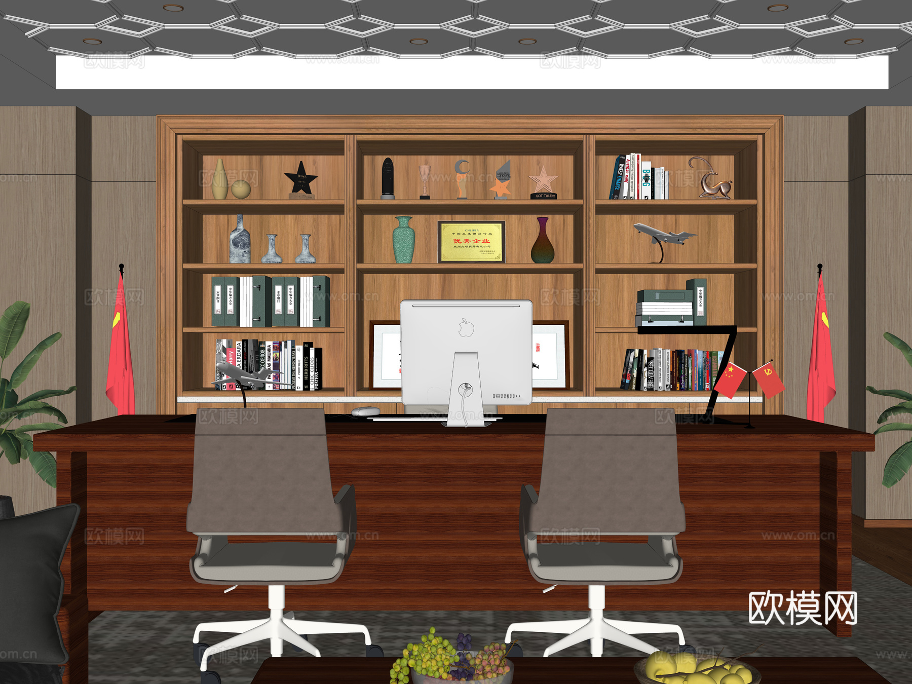 新中式董事长办公室 总经理办公室 领导办公桌  董事长老板桌su模型