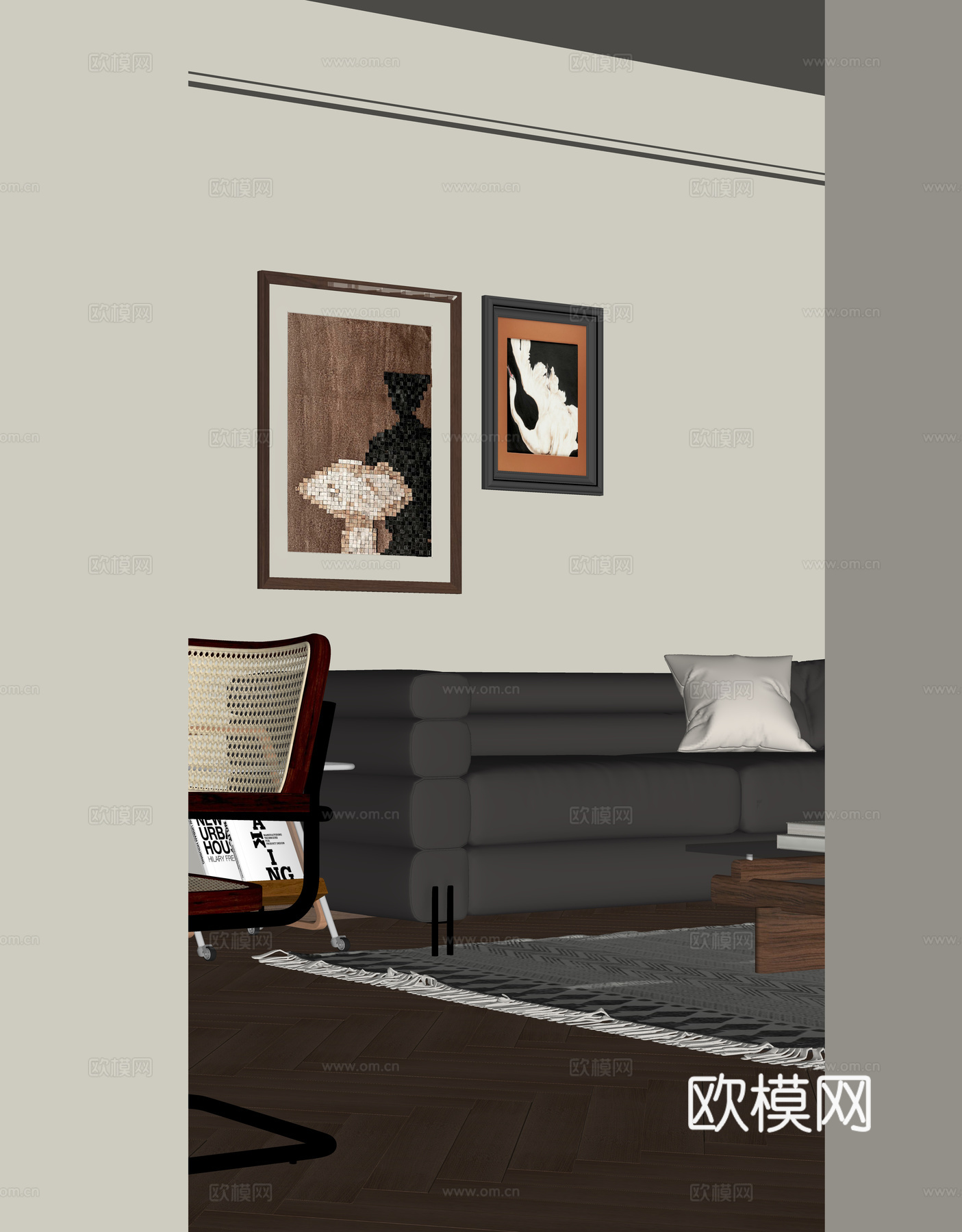 现代中古风挂画su模型