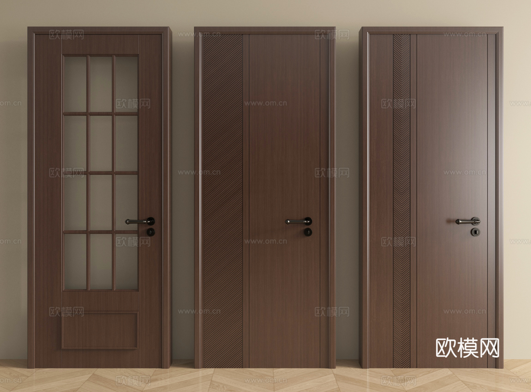 中古实木门 单开门 卧室门 玻璃门 厨卫门su模型
