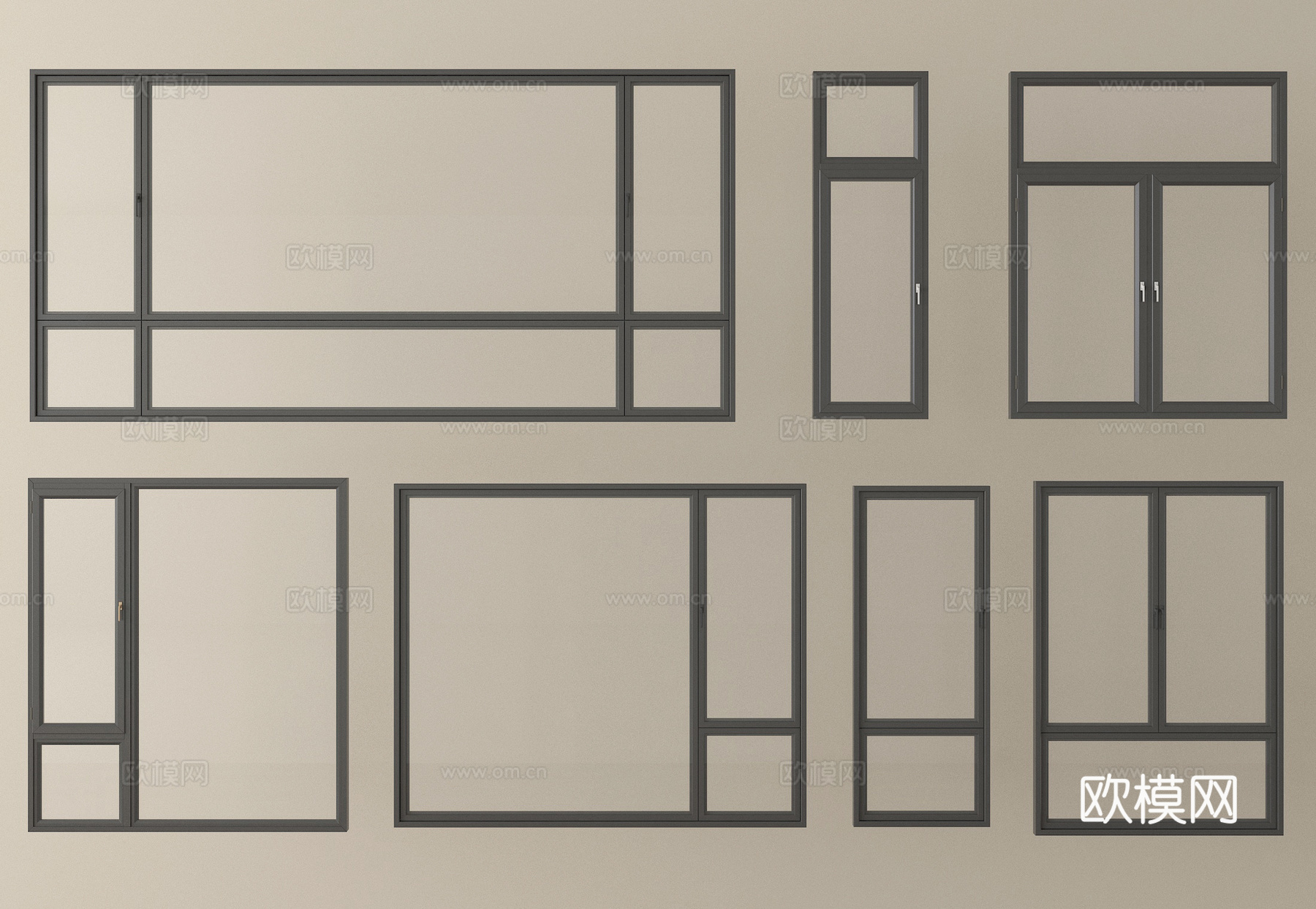 现代窗组合 平开窗 落地窗 阳台窗su模型