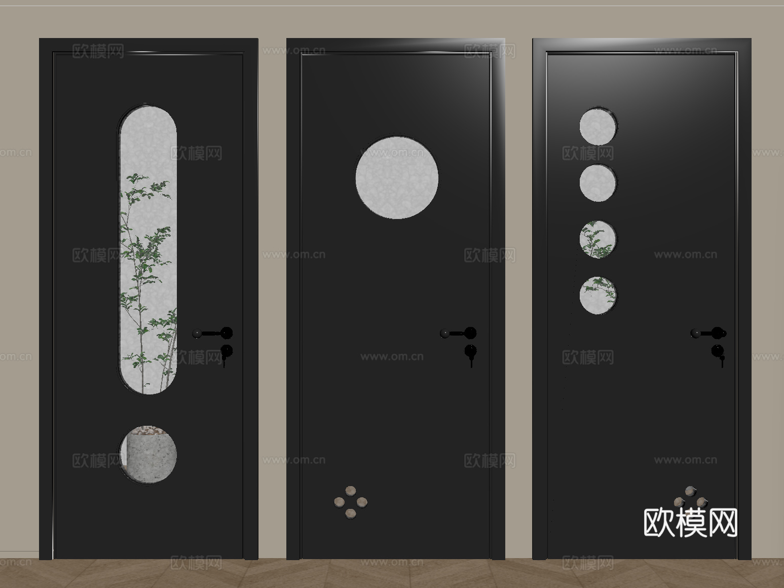 中古风侘寂单开门 单开门 洞洞门 卧室门 玻璃门su模型