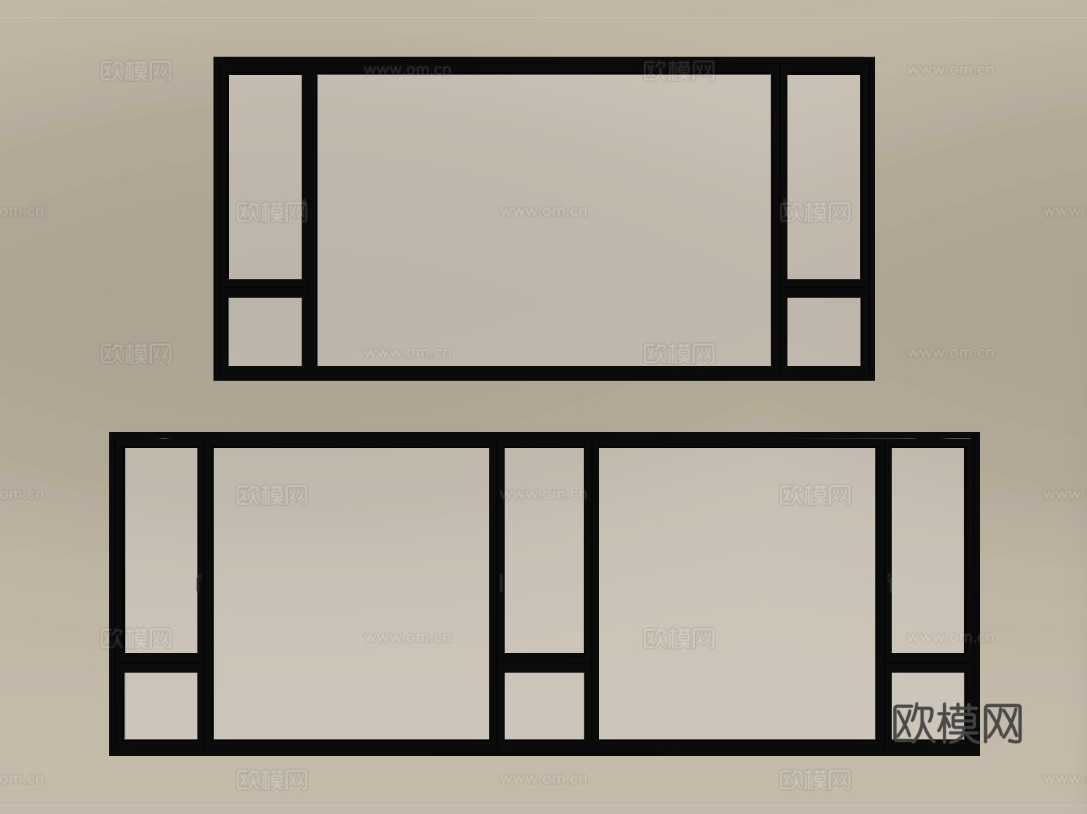 现代窗组合 平开窗 落地窗 阳台窗su模型