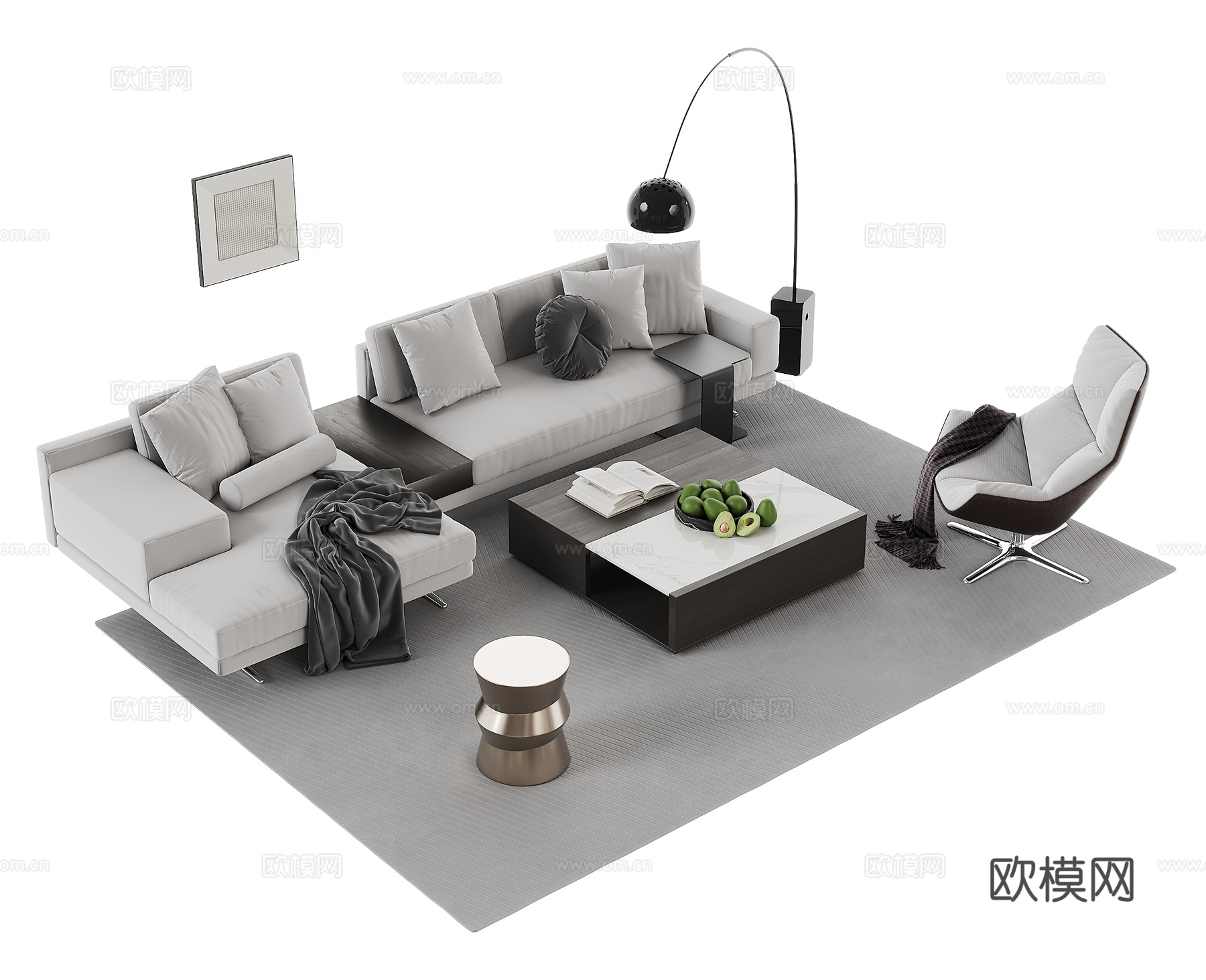 现代沙发茶几组合su模型