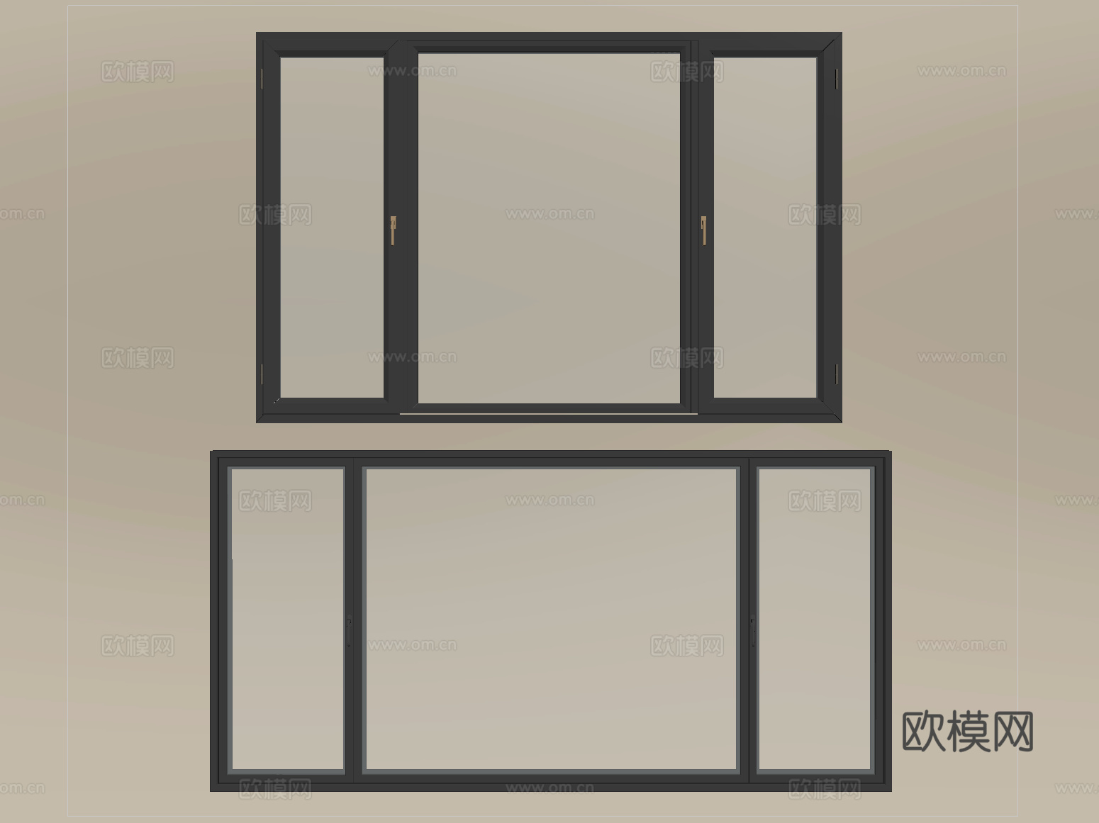 现代窗组合 平开窗 落地窗 阳台窗su模型
