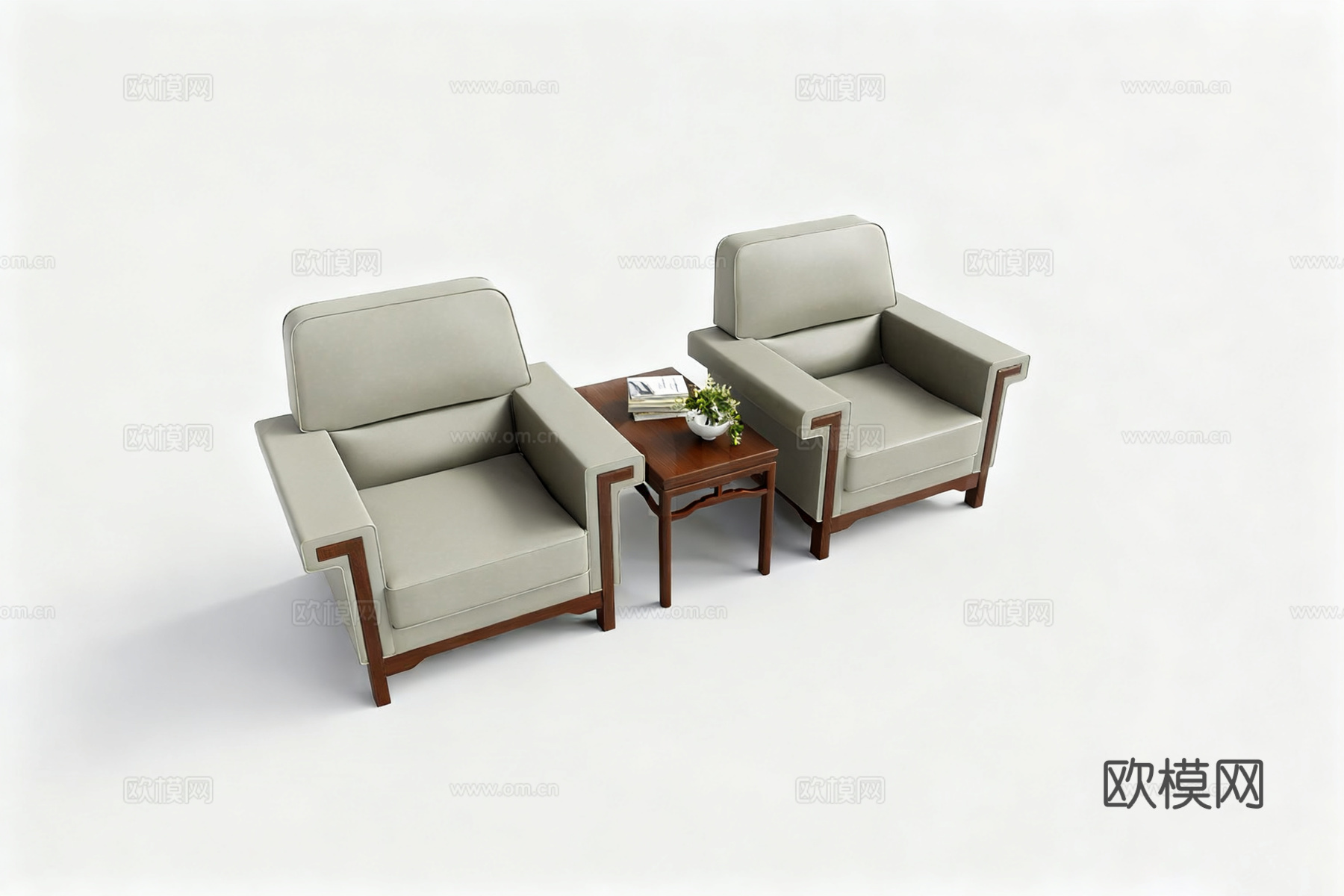 新中式行政沙发组合 办公室沙发 休闲沙发su模型