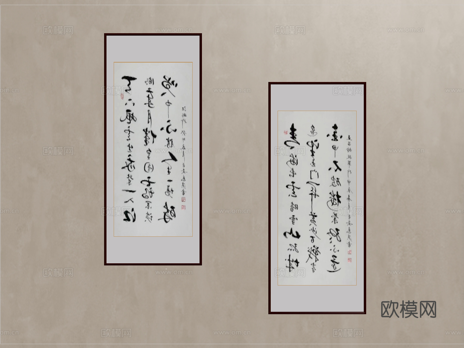 新中式挂画 书法字画  装饰挂画su模型