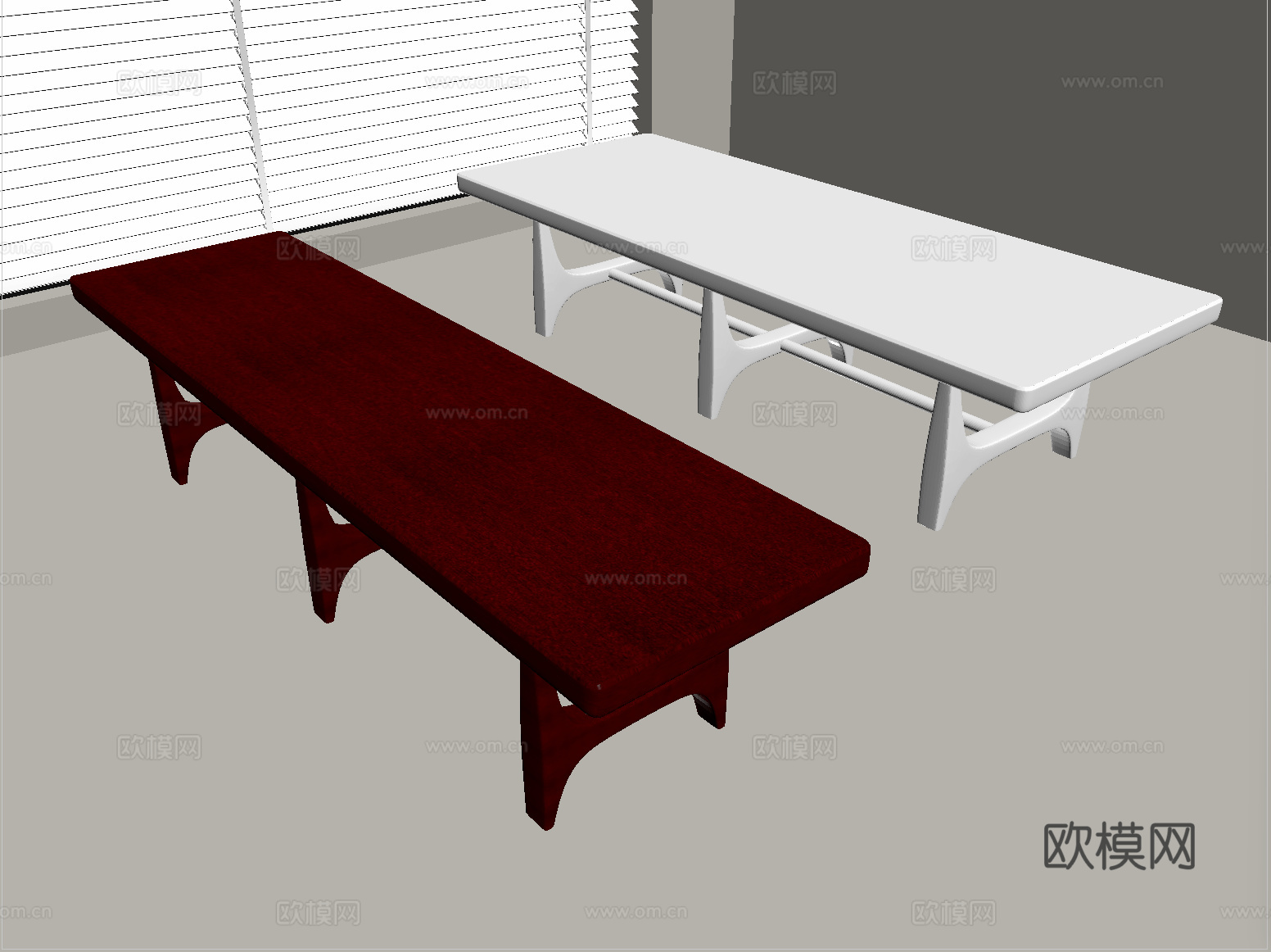 新中式长凳 床尾凳 换鞋凳 实木长凳子su模型