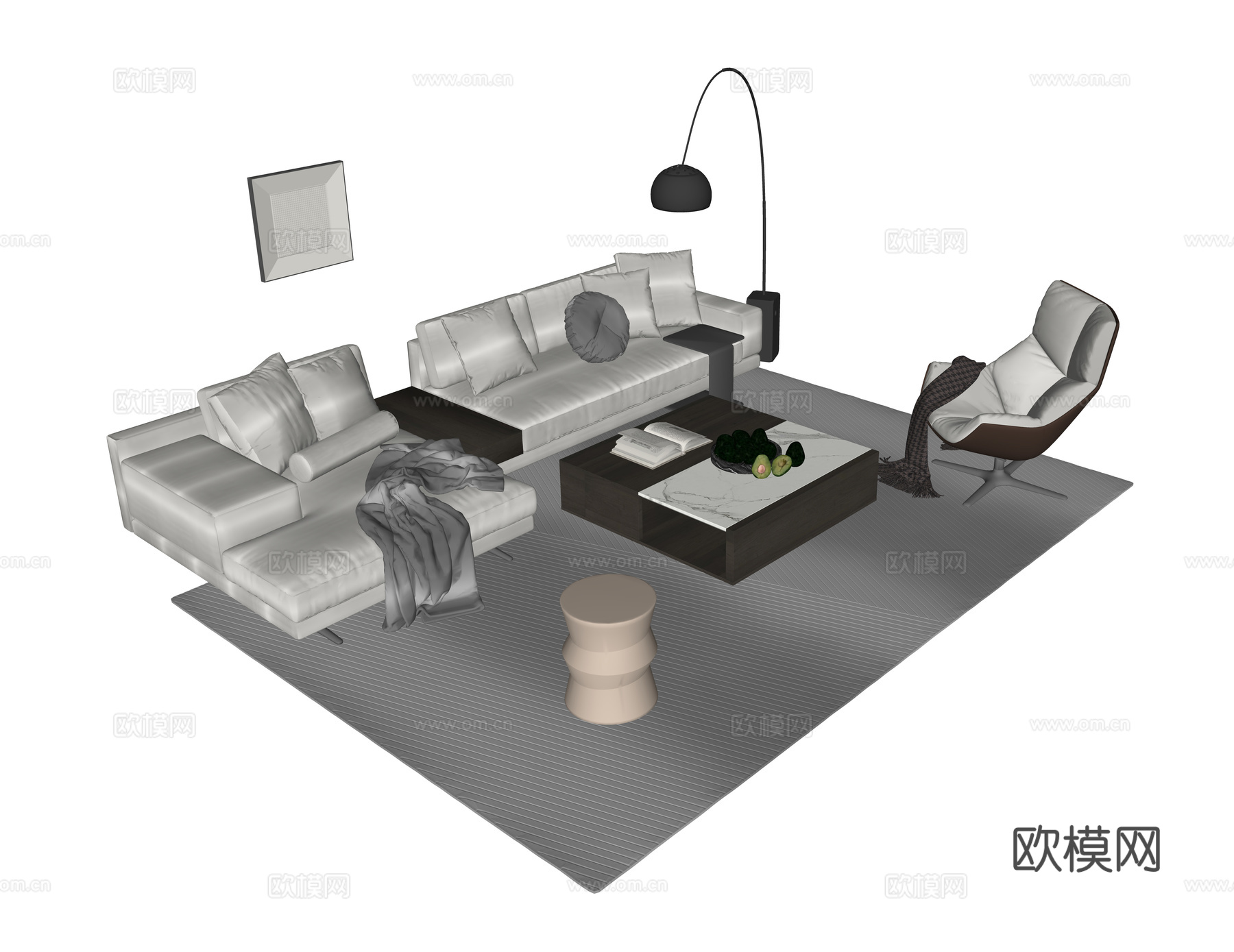 现代沙发茶几组合su模型