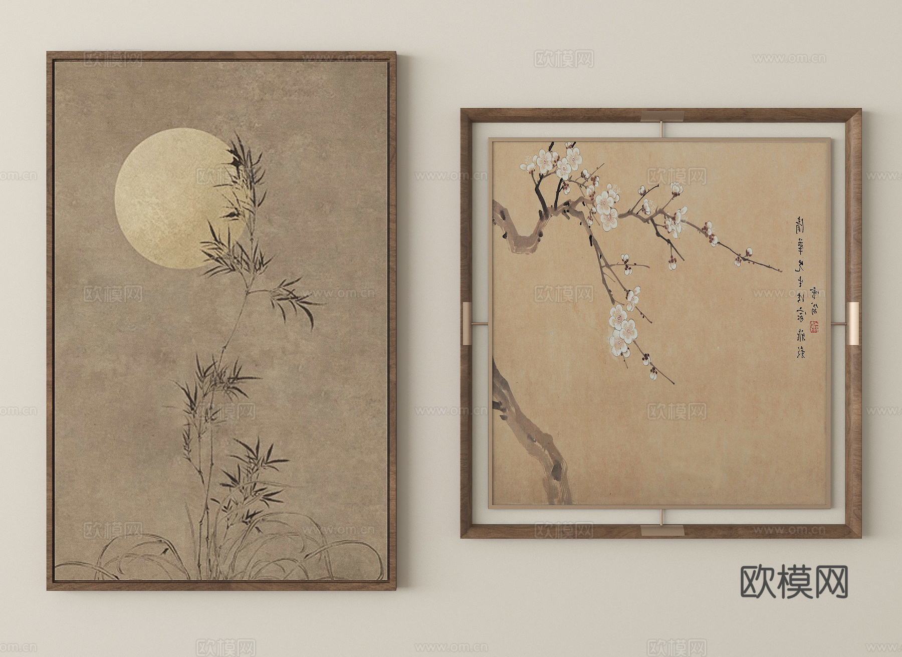 新中式挂画 水墨画 装饰画3d模型下载