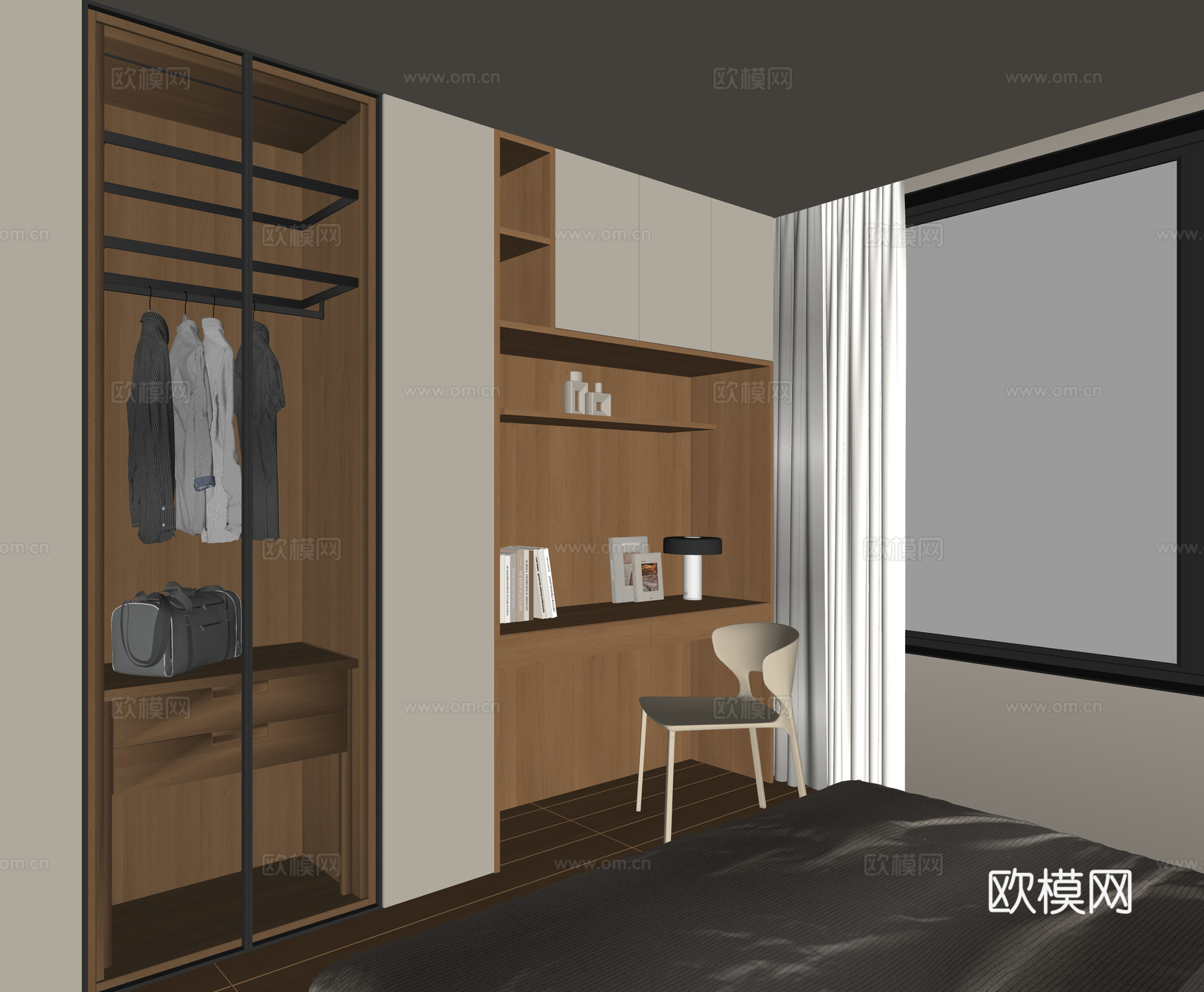 现代床尾衣柜su模型