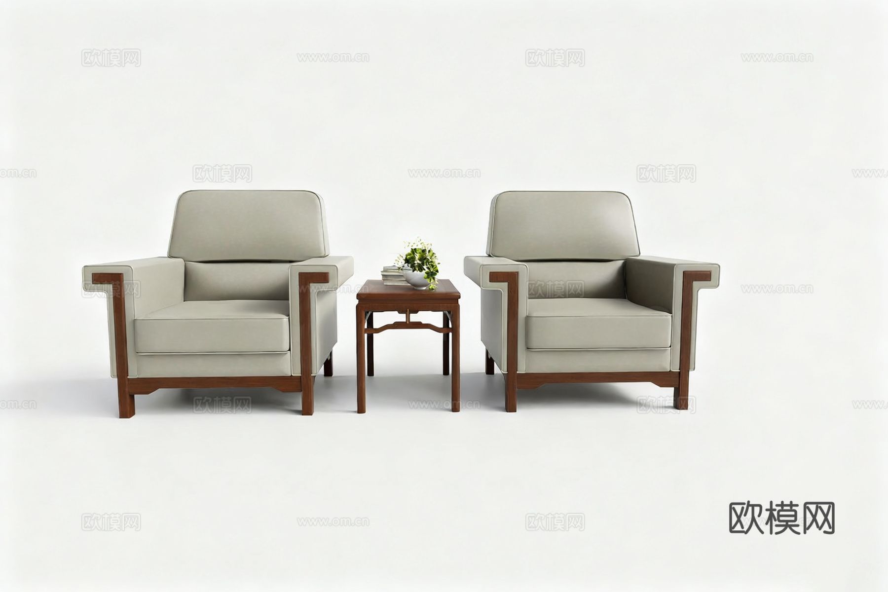 新中式行政沙发组合 办公室沙发 休闲沙发su模型