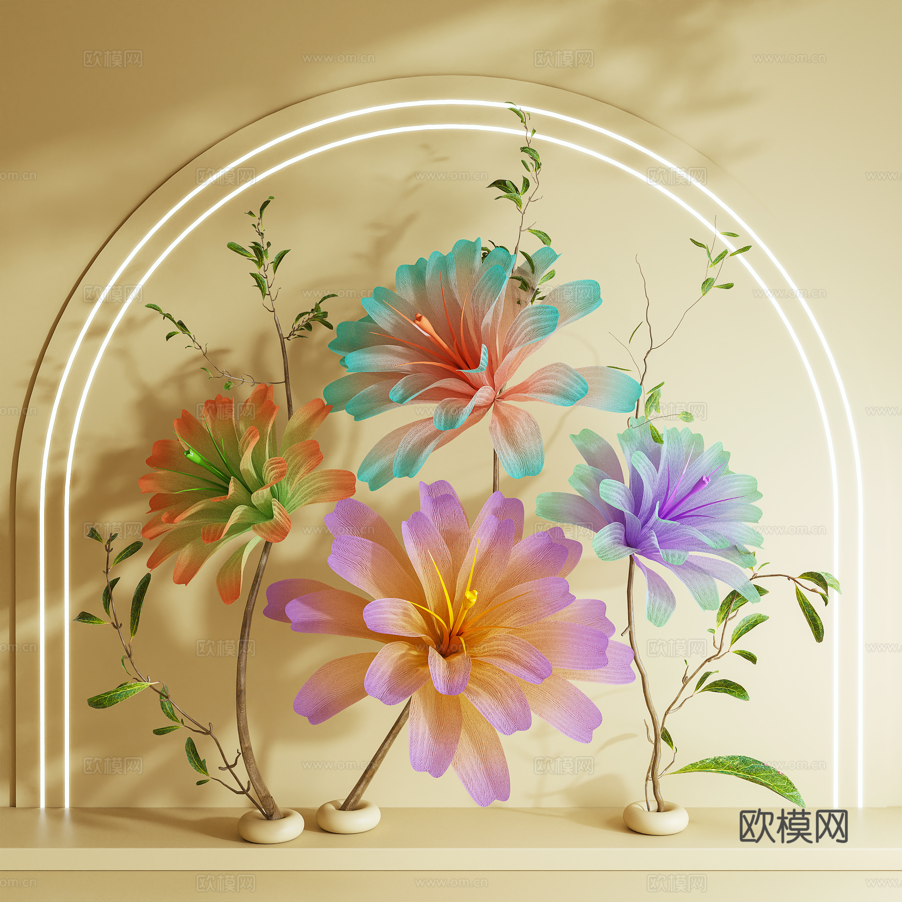 花艺装置 美陈 纸艺大花 摆件3d模型下载