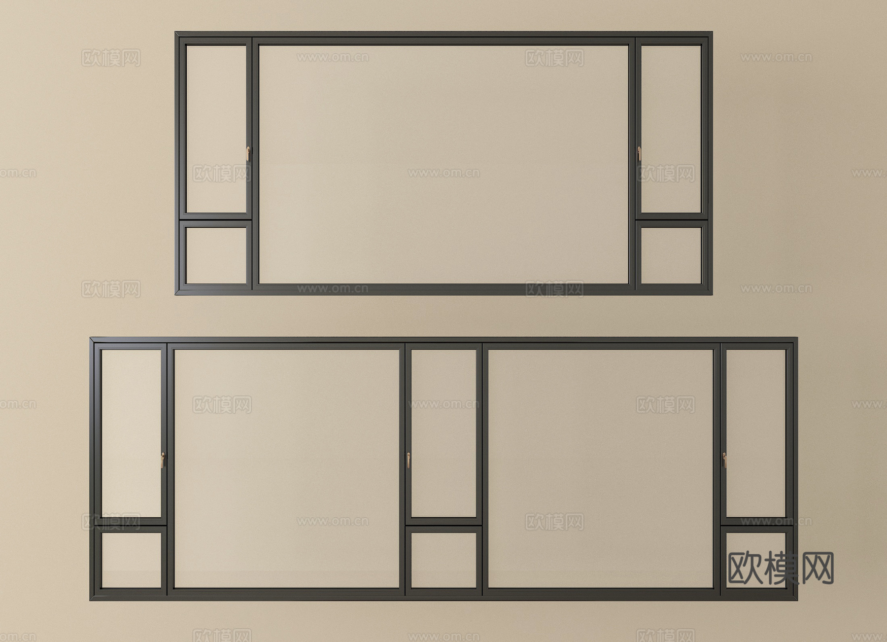 现代窗组合 平开窗 落地窗 阳台窗su模型