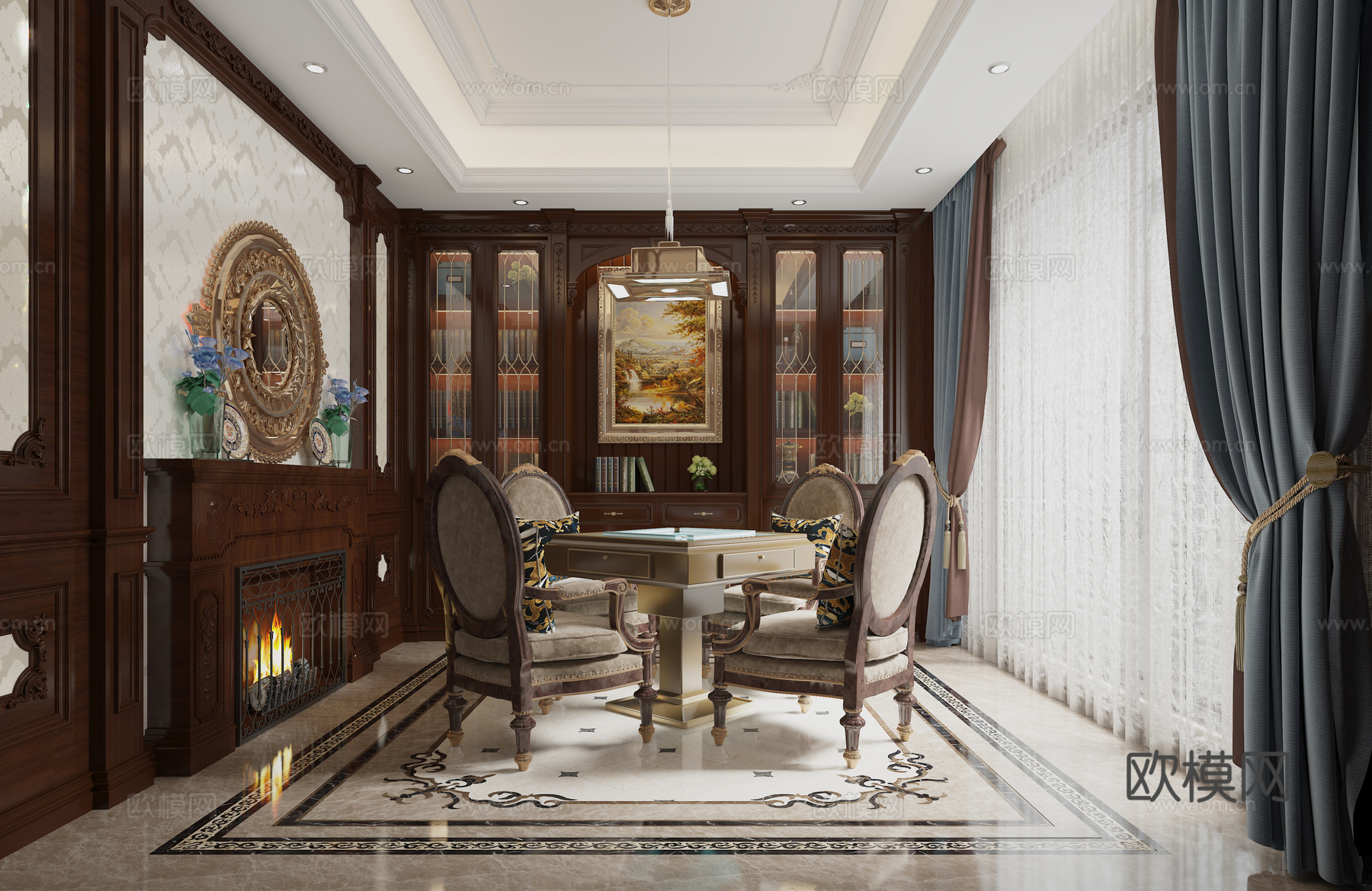 欧式麻将室3d模型下载