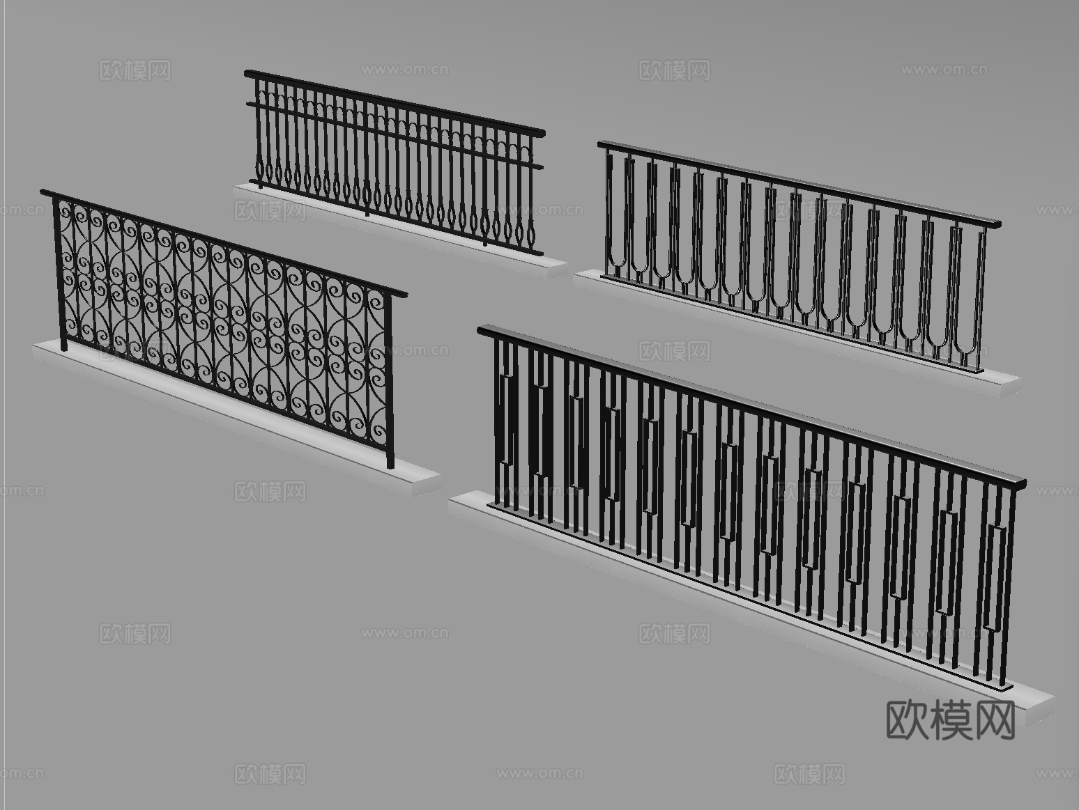 现代铁艺栏杆 护栏 围栏 防护栏 栏杆 扶手su模型